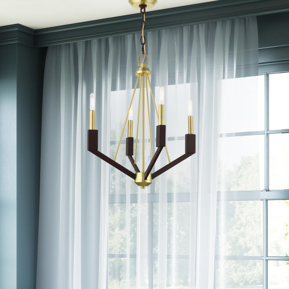 Beckett Satin Brass Mini Chandelier with Bronze Accents
