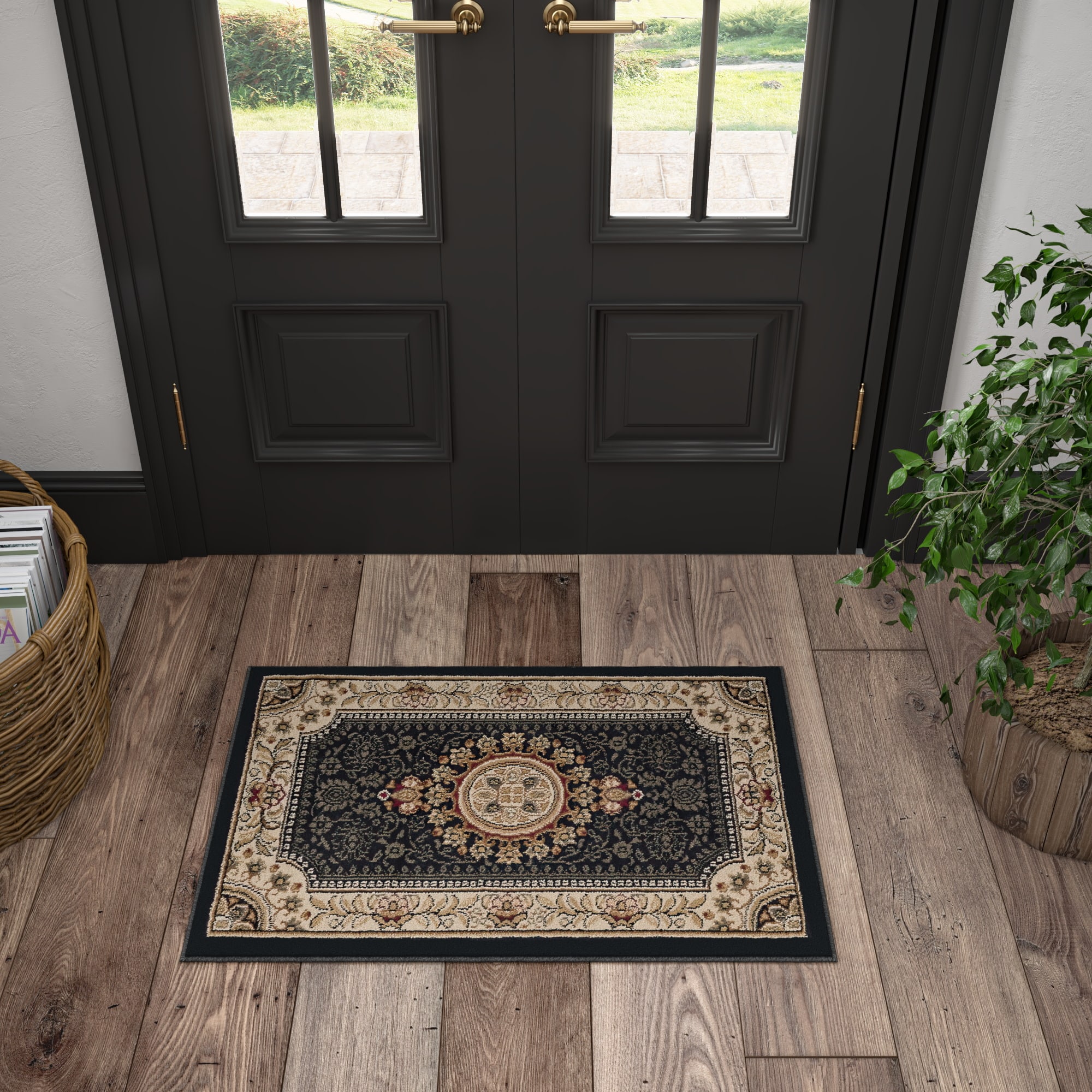 Tayse SNS4673 2X3 Sensation 2 x 3 (ft) Loomed Polypropylene Black Rectangular Indoor Floral/Botanical Oriental Throw rug