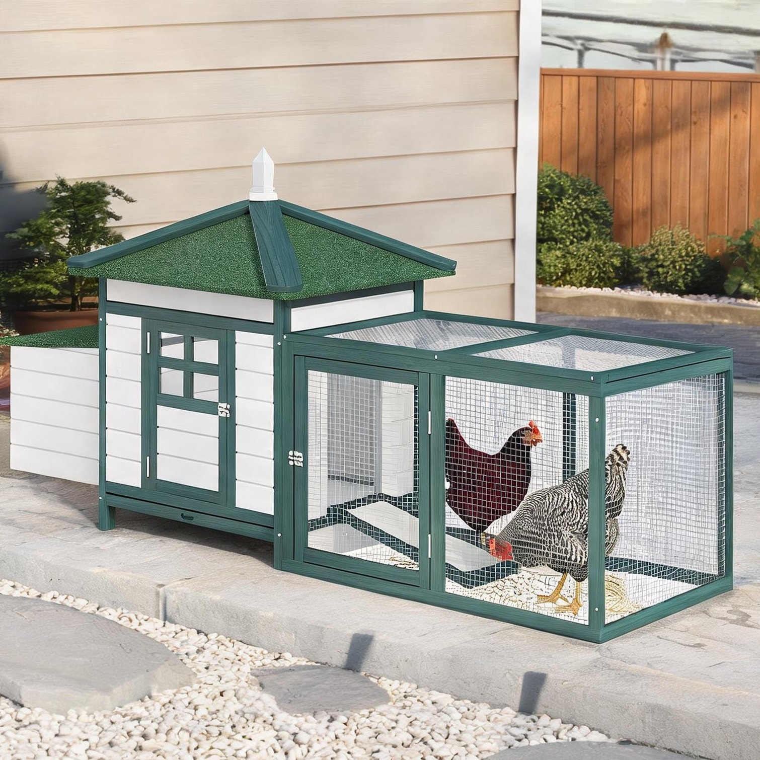 Naturefalls Outdoor Chicken Coop with Enclosed Run Crisp White Pine Wood 77-Inch