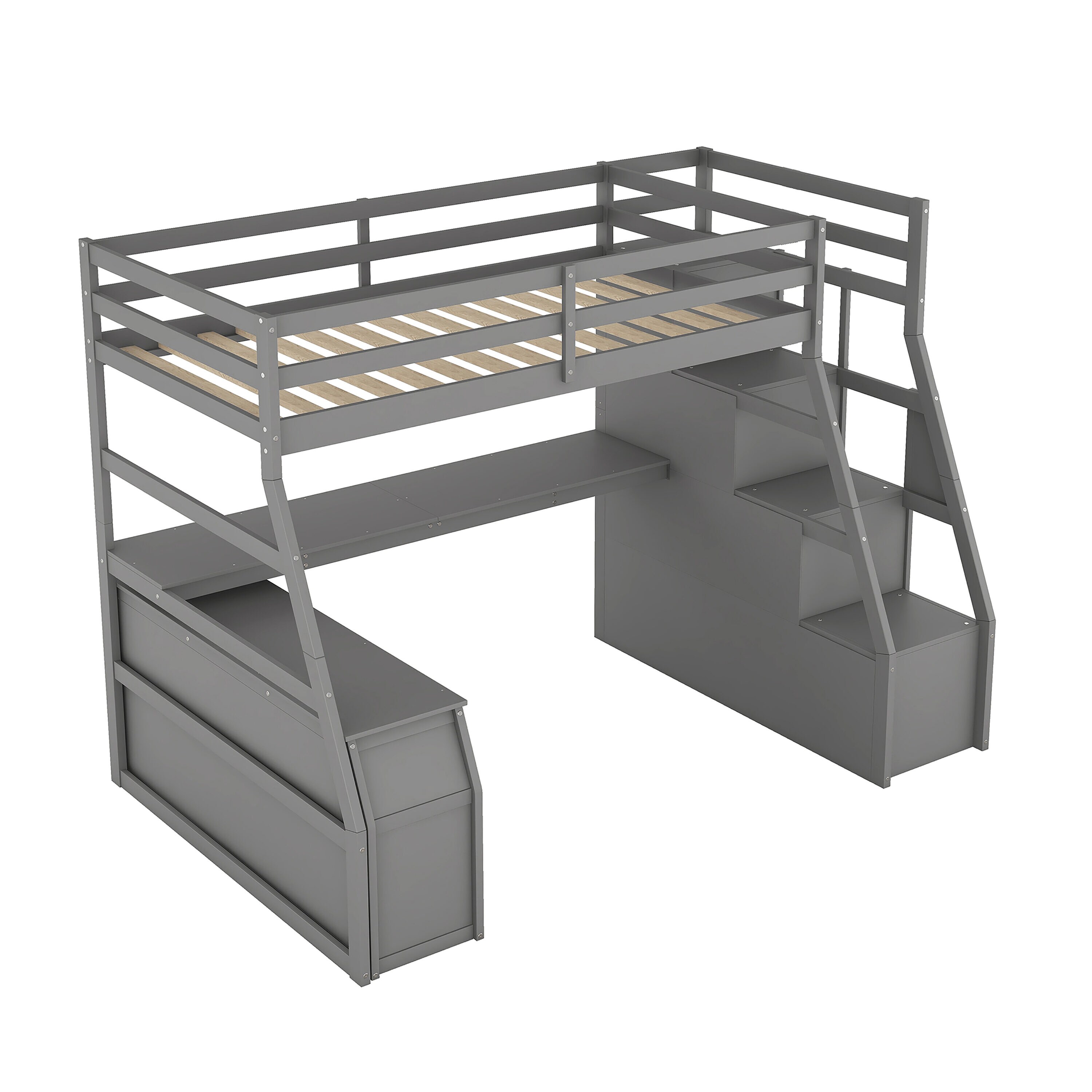 Modernluxe Contemporary Twin Loft Bed With Storage And Playhouse Design Gray Finish Sturdy