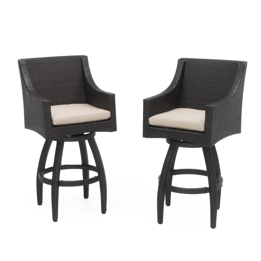 RST Brands OP-PEBS2-SLT-K Deco Set of 2 Wicker Espresso Aluminum Frame Swivel Bar Stool Chair(s) with Gray Sunsharp Cushioned Seat