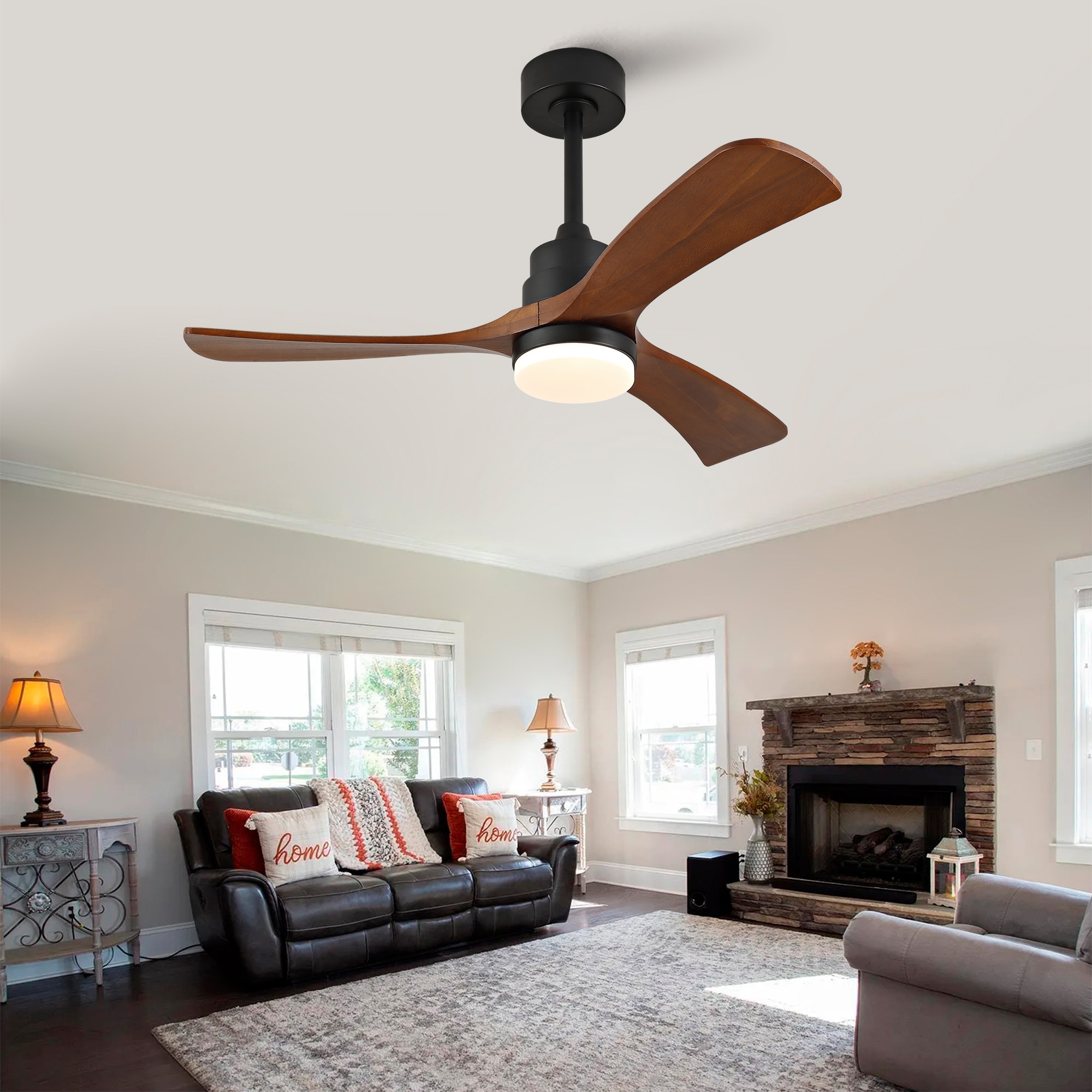 JUSHUA 42 Inch Ceiling Fans with Lights and Remote Outdoor Ceiling Fan for Patios with Light 3 Blades Modern Ceiling Fan Noiseless Reversible DC Motor Wood Fan for Farmhouse
