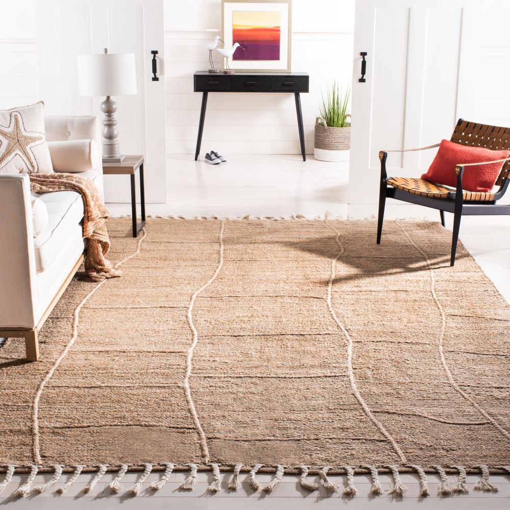 Handwoven Jute Natural Fiber 6' Square Area Rug with Non-Slip Backing