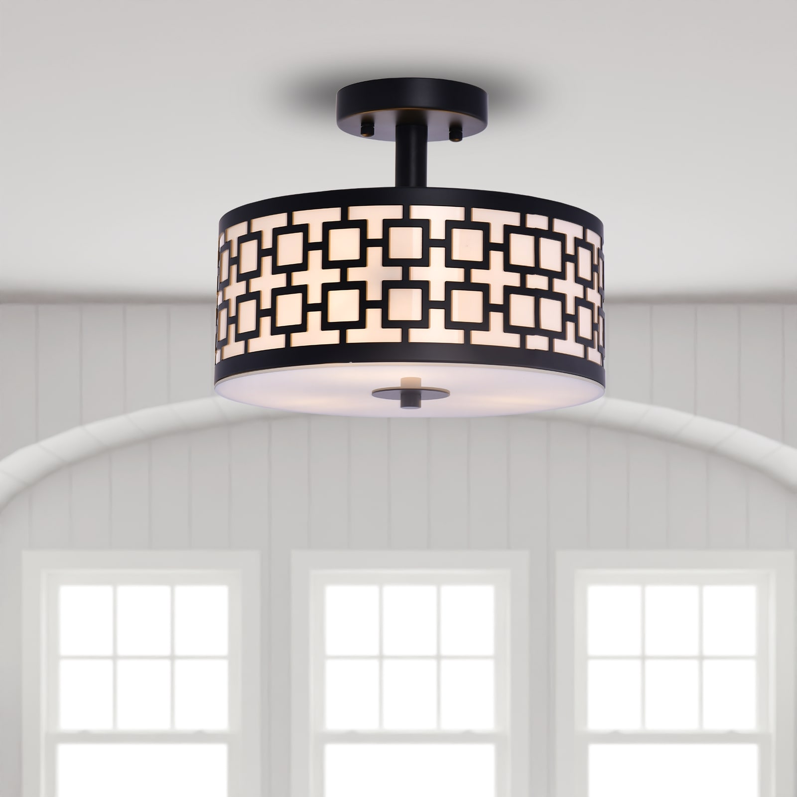 LAZZUR Lighting L-C1963-B3-12BL Gironde 3-Light 11.8-in Matte Black Semi-Flush mount light