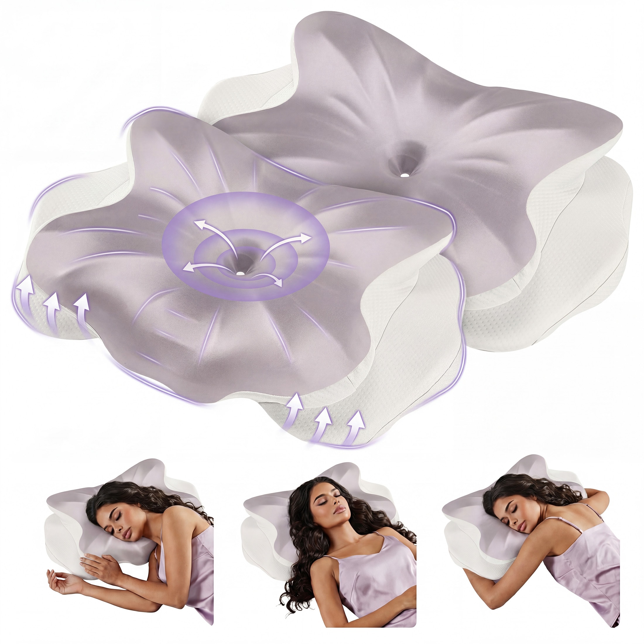 Sweetcrispy Ergonomic Cooling Contour Memory Foam Pillow for Neck and Shoulder Support White