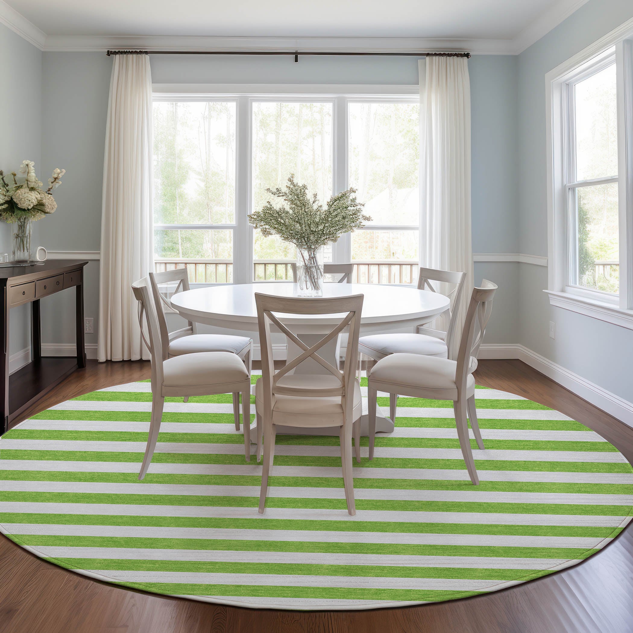 Addison Rugs ACN528LM8RO Chantille ACN528LM 8 x 8 (ft) Polyester Lime Round Indoor/Outdoor Stripe Machine washable Area rug