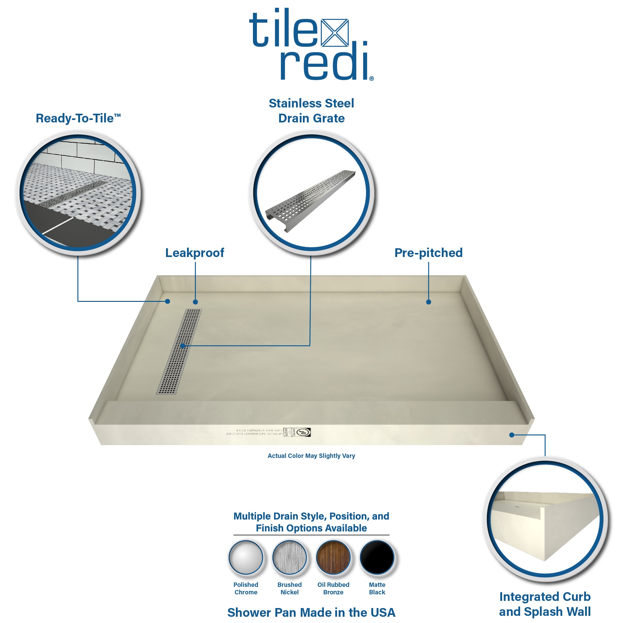 Tile Redi 48-in W x 72-in L Made For Tile Single Threshold Rectangle ...