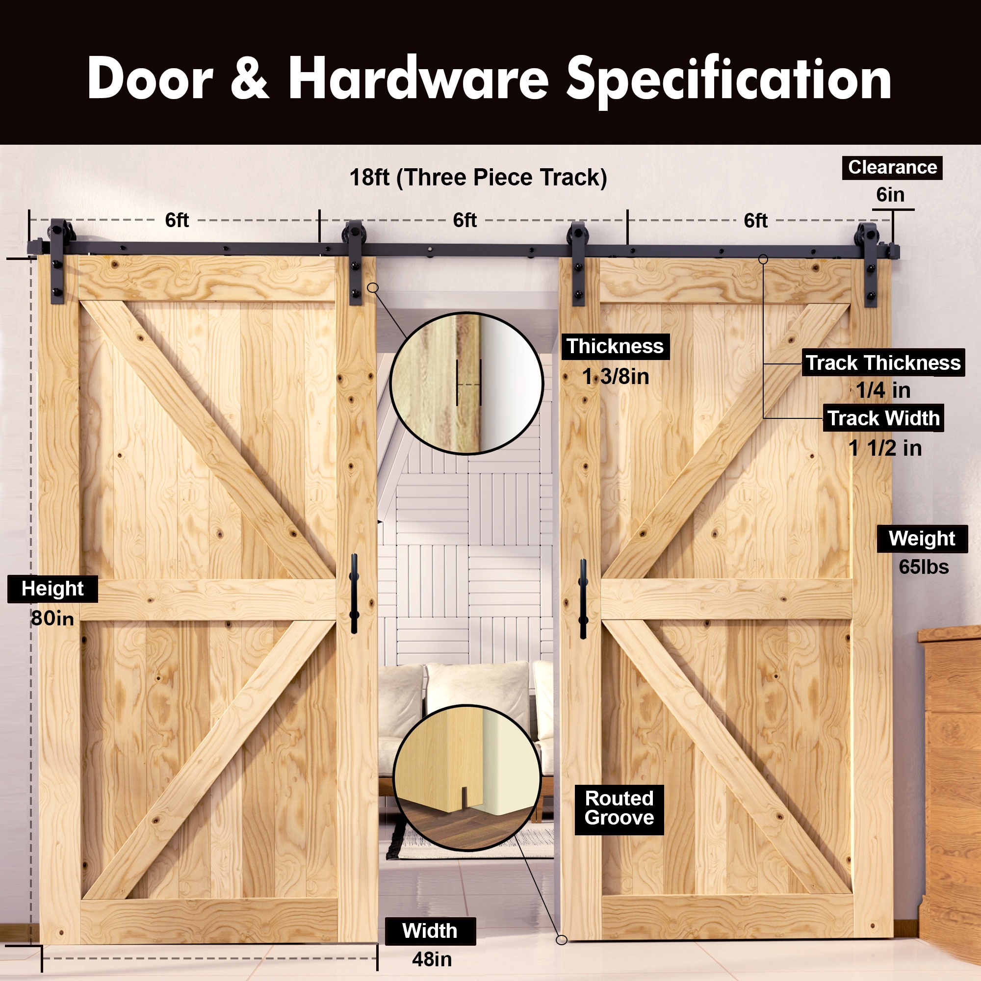 HOMACER YT2TGH216C-4880-FR Barn-Doors - View #2