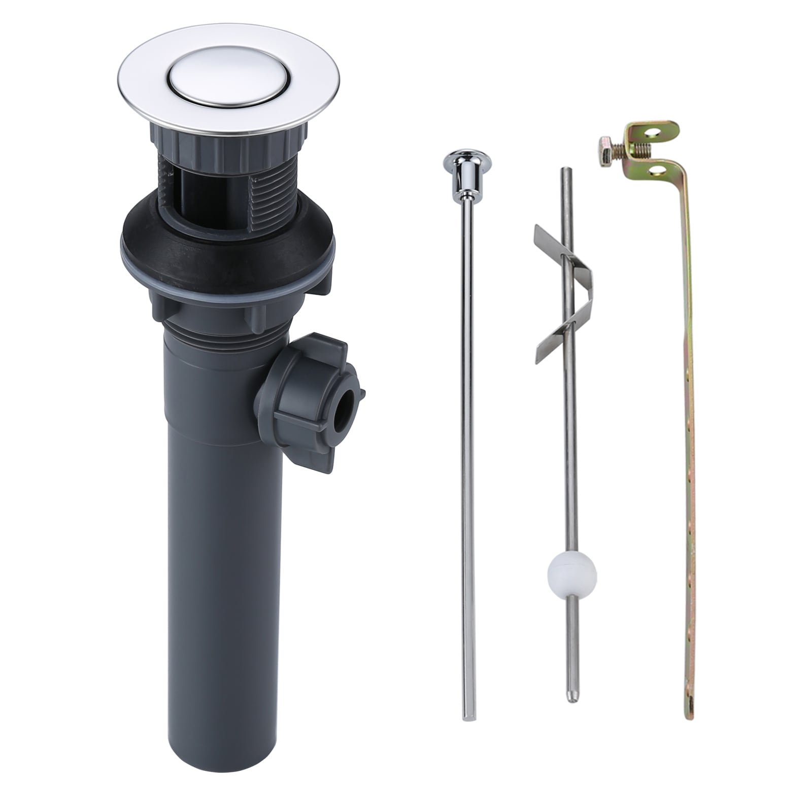 WOWOW Chrome Bathroom Sink Drain Kit with Lift Rod Strap, Rod and Ball ...