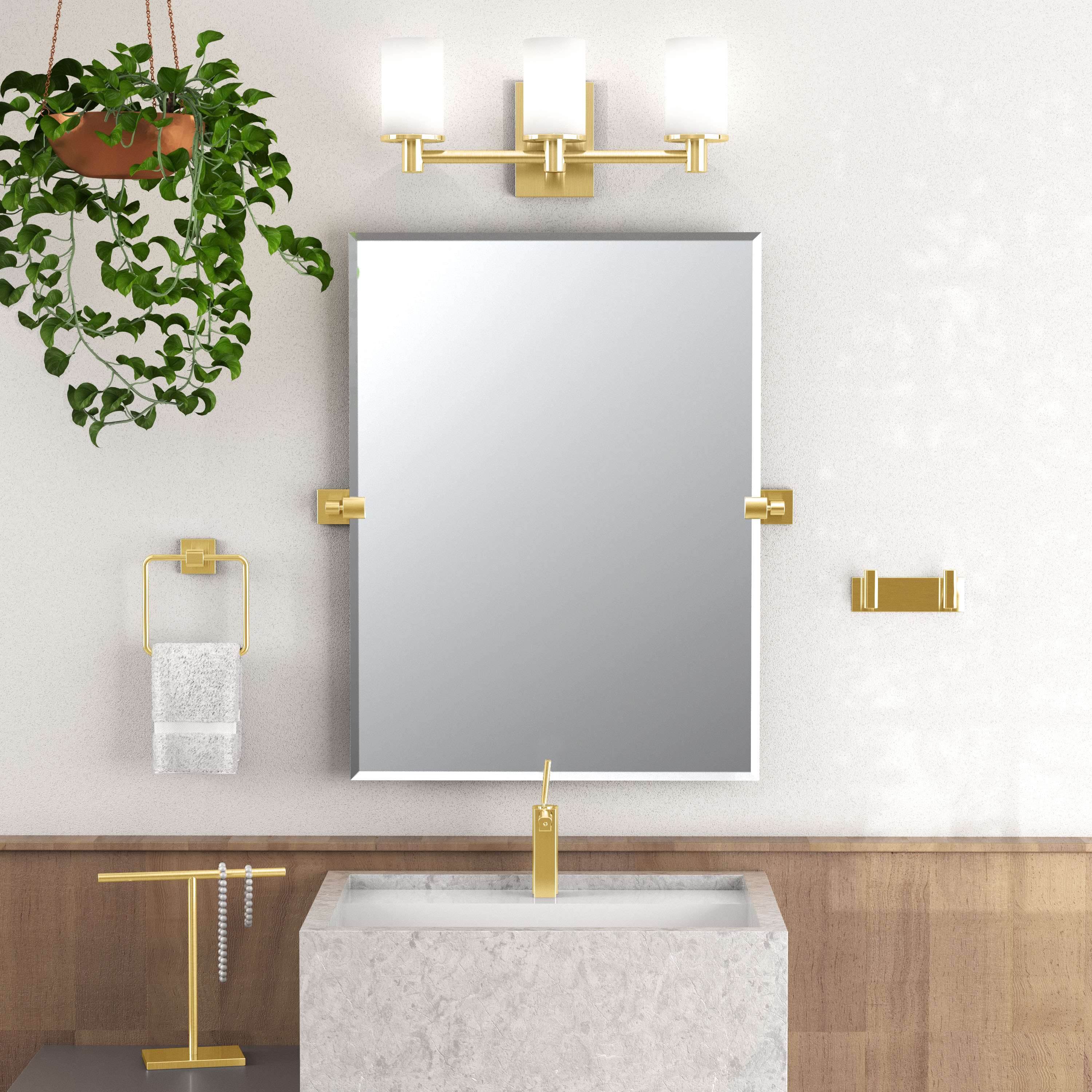 Elevate Brushed Brass Frameless Rectangular Bathroom Vanity Mirror