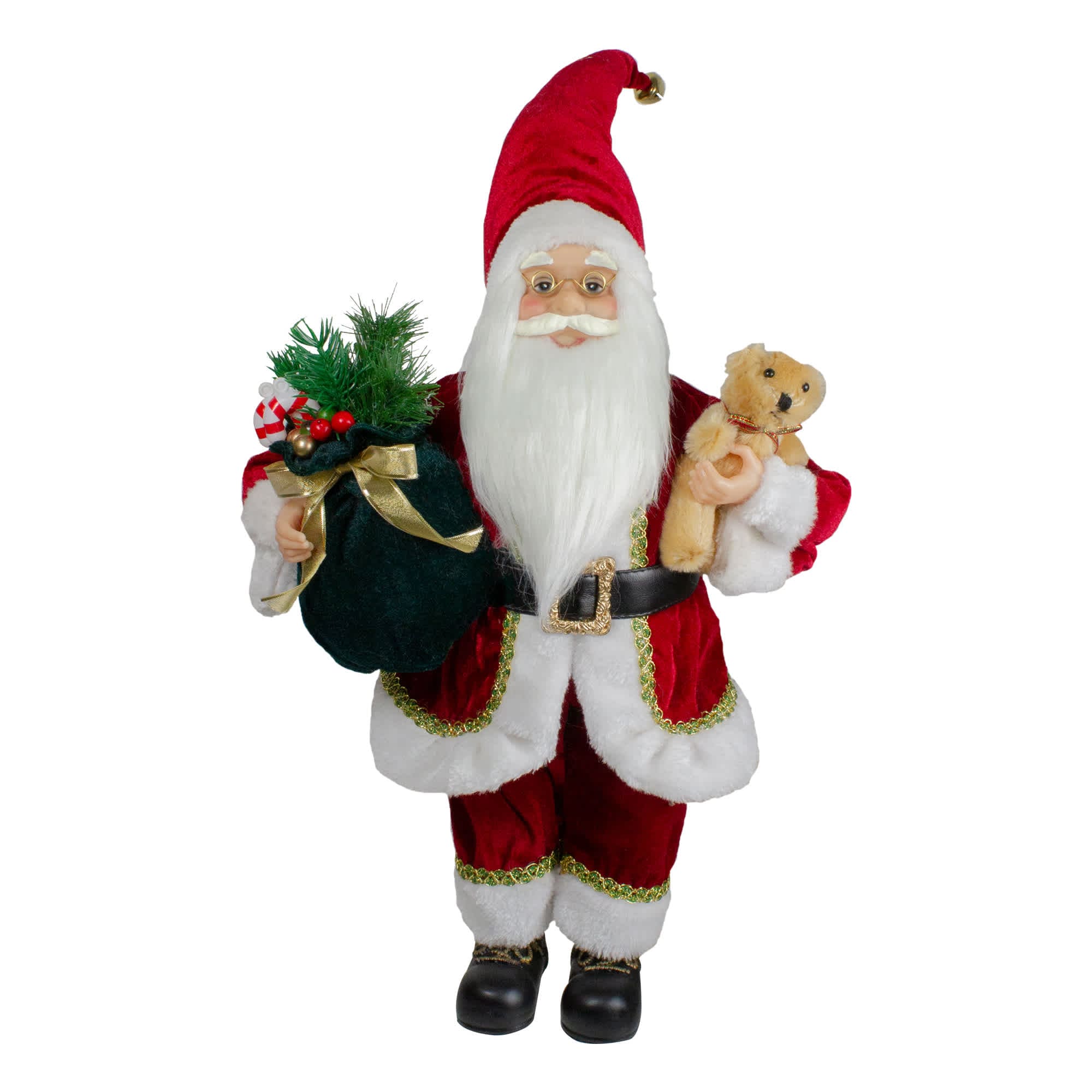 Northlight 18 inch Standing Santa Christmas Figure with a Plush Bear