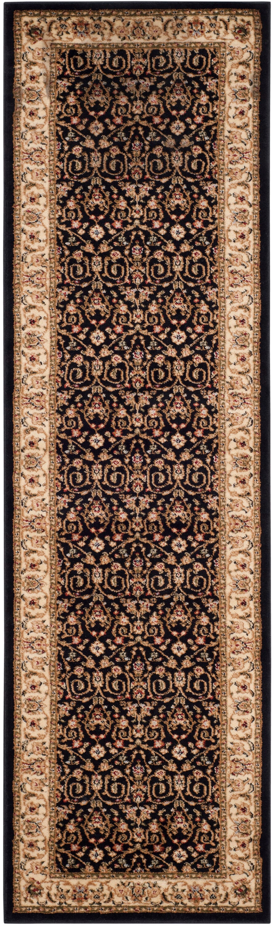 Black Floral Hand-knotted Synthetic Runner Rug