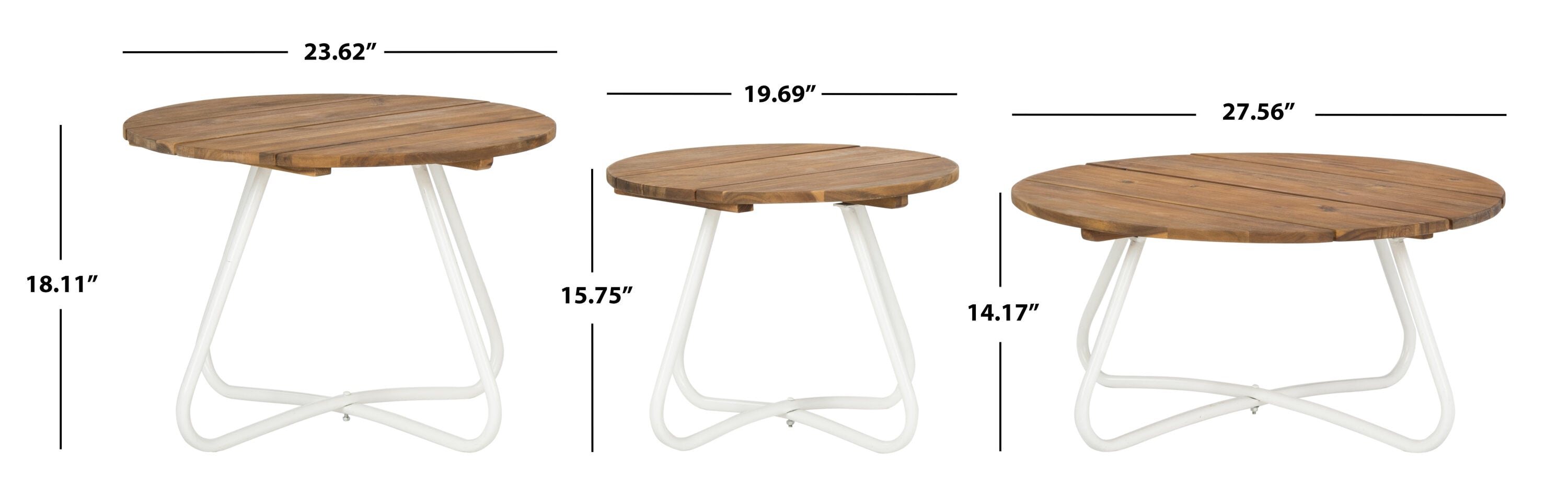 Transitional Acacia Wood 3-Piece Round Coffee Table Set, Brown/White