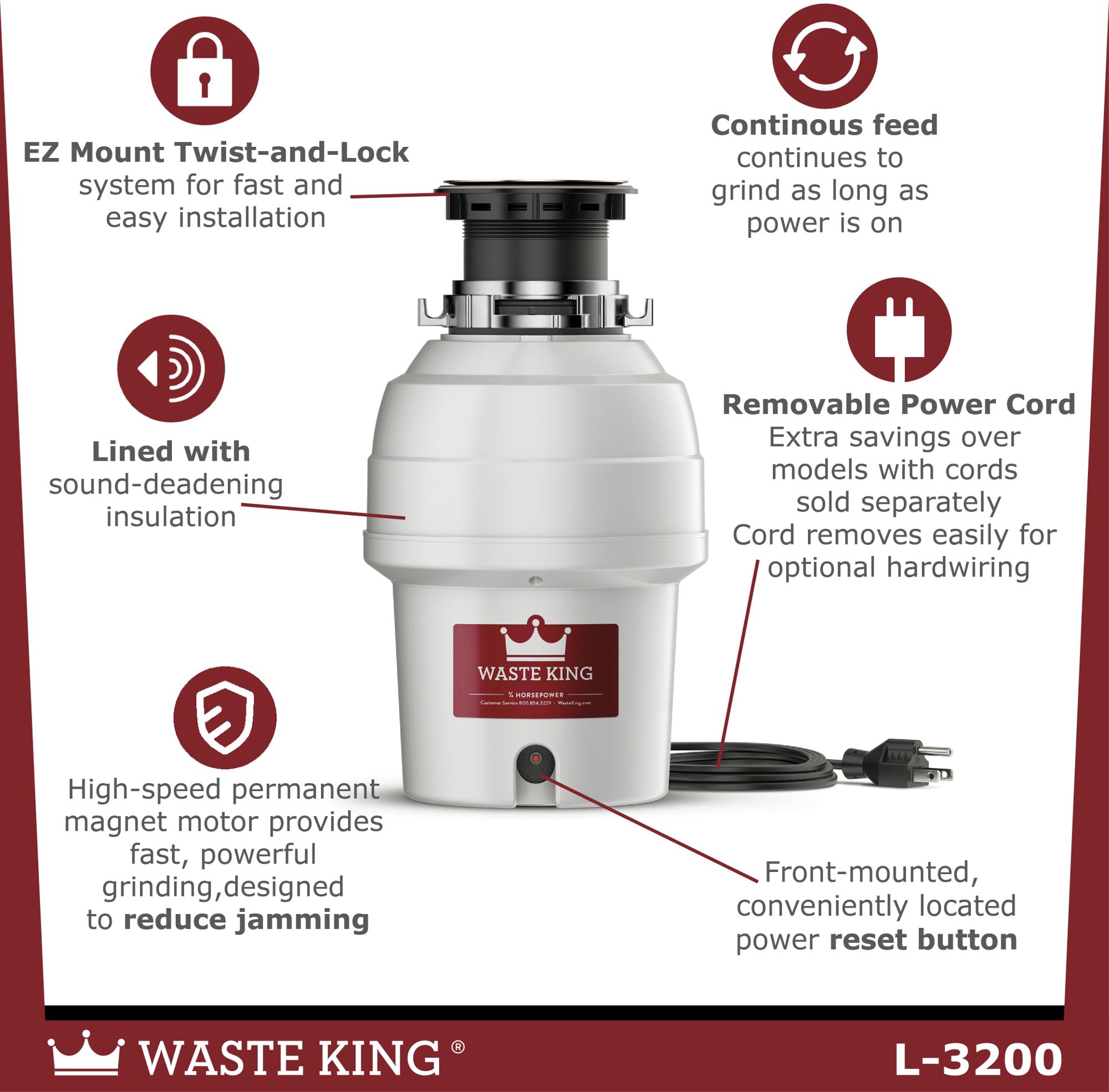 Waste King Legend Corded 3/4-HP Continuous Feed Noise Insulation Garbage  Disposal in the Garbage Disposals department at