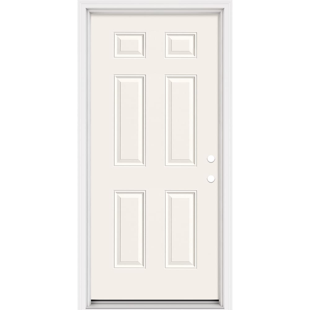 Masonite 321045 Steel Doors Series 36-in x 80-in x Steel No glass Left-hand inswing Artic White Painted Prehung Front Door with Brickmould Insulating core