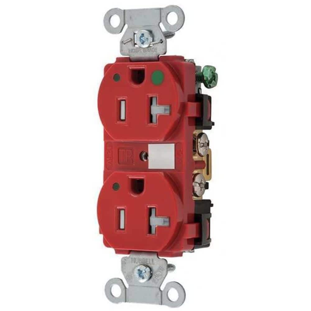 Hubbell Wiring Device-Kellems Duplex Straight Blade Receptacle 5-20R 20 A 125V AC 2 Pole 3 Wire Flush Mount Grounded #8300REDLTRA