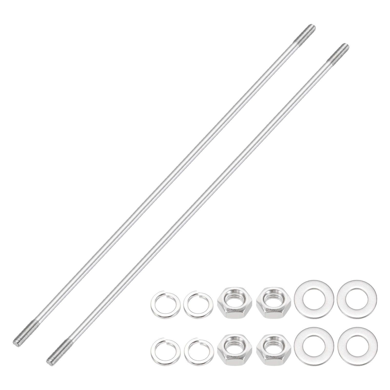 Unique Bargains 2Set M6x300mm Double Ended Stud Screws 304 Stainless Steel Dual Threaded Rod Bar Bolts Studs with Nut Washer for House Maintenance Structural Anchoring Fastening Screw
