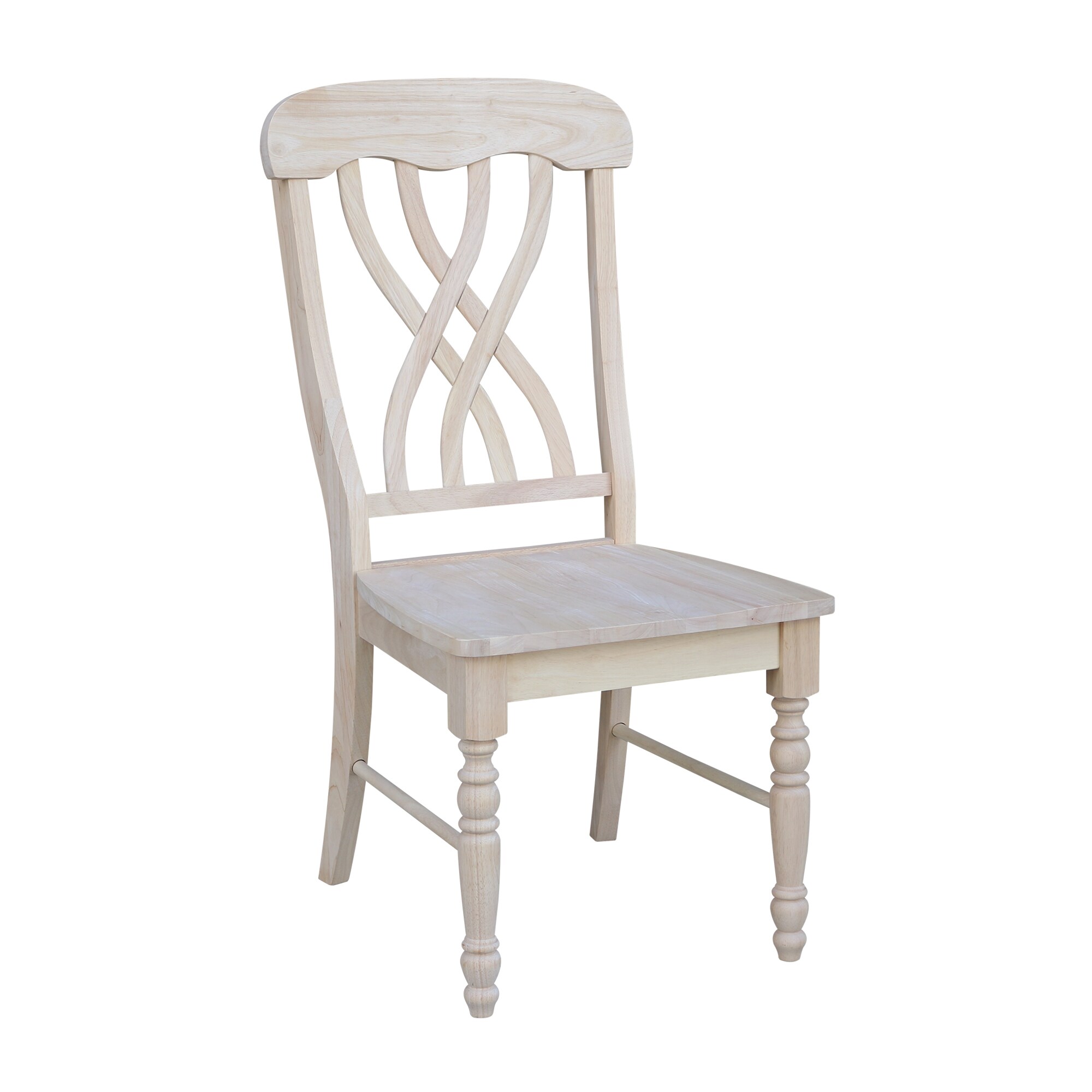 Set of Two Unfinished White Wood Lattice Dining Chairs