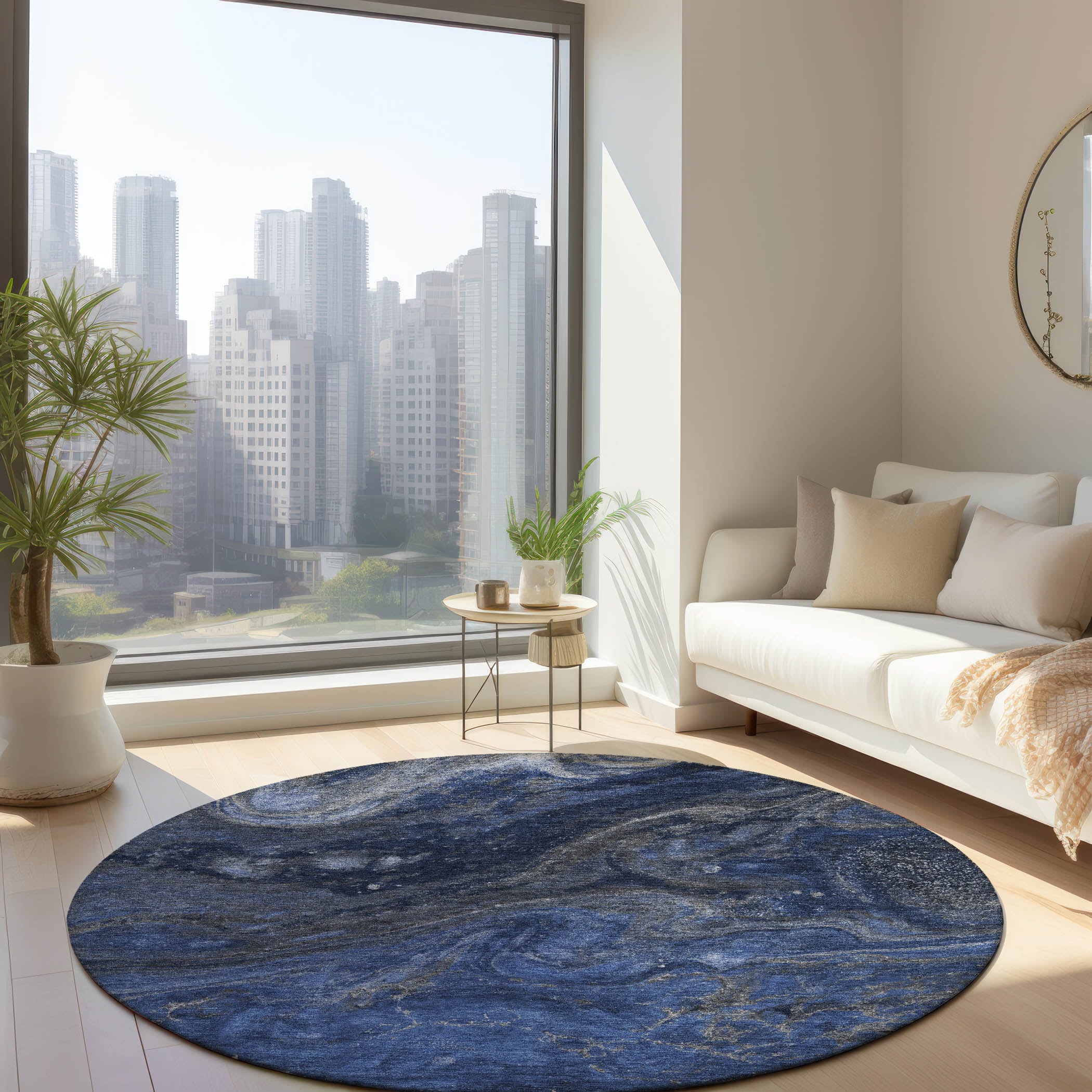 Addison Rugs ACN599BU8RO Chantille ACN599BU 8 x 8 (ft) Polyester Blue Round Indoor/Outdoor Abstract Machine washable Area rug