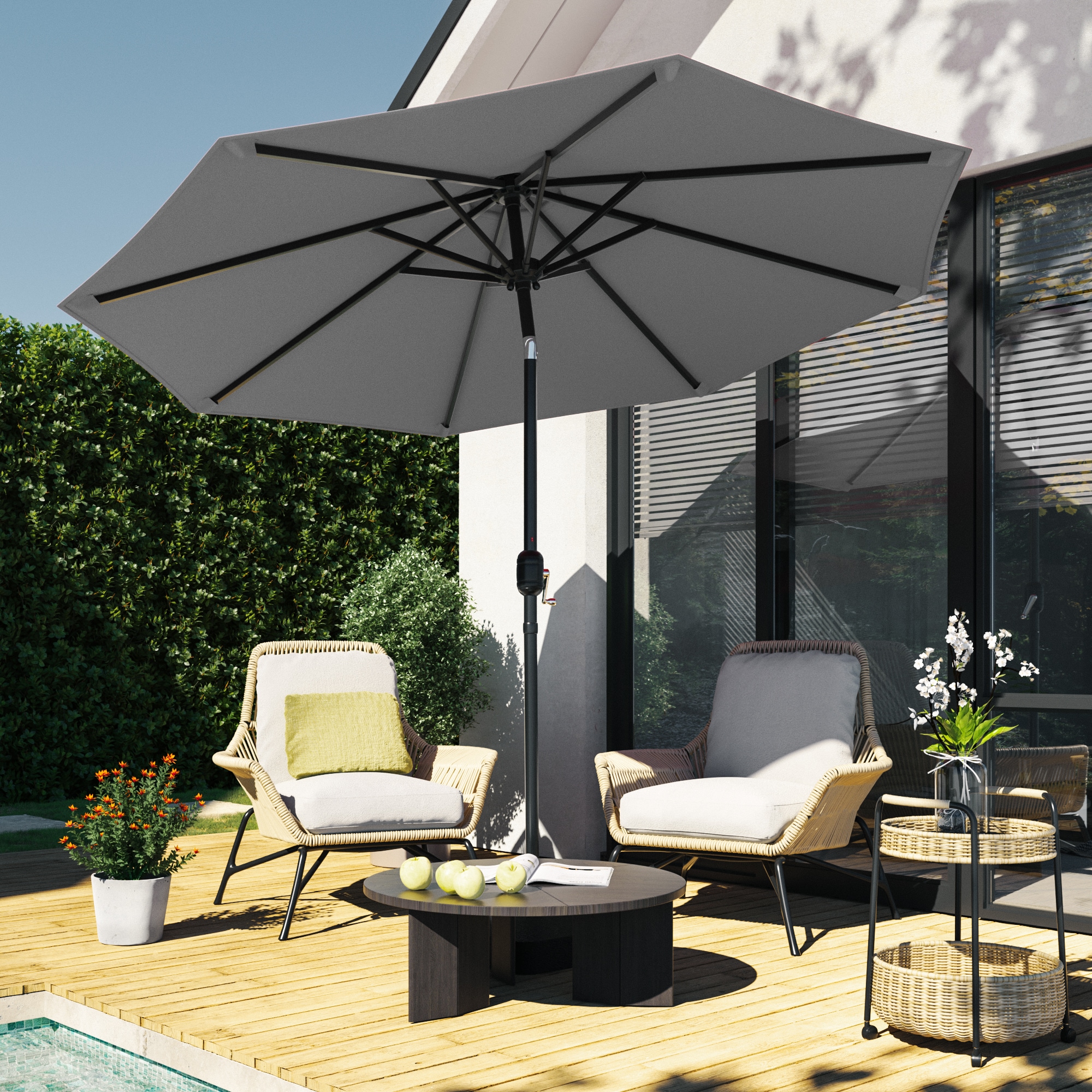 ACEGOSES LW-69GY 9-Feet Steel Gray Push-button Tilt Market Patio Umbrella