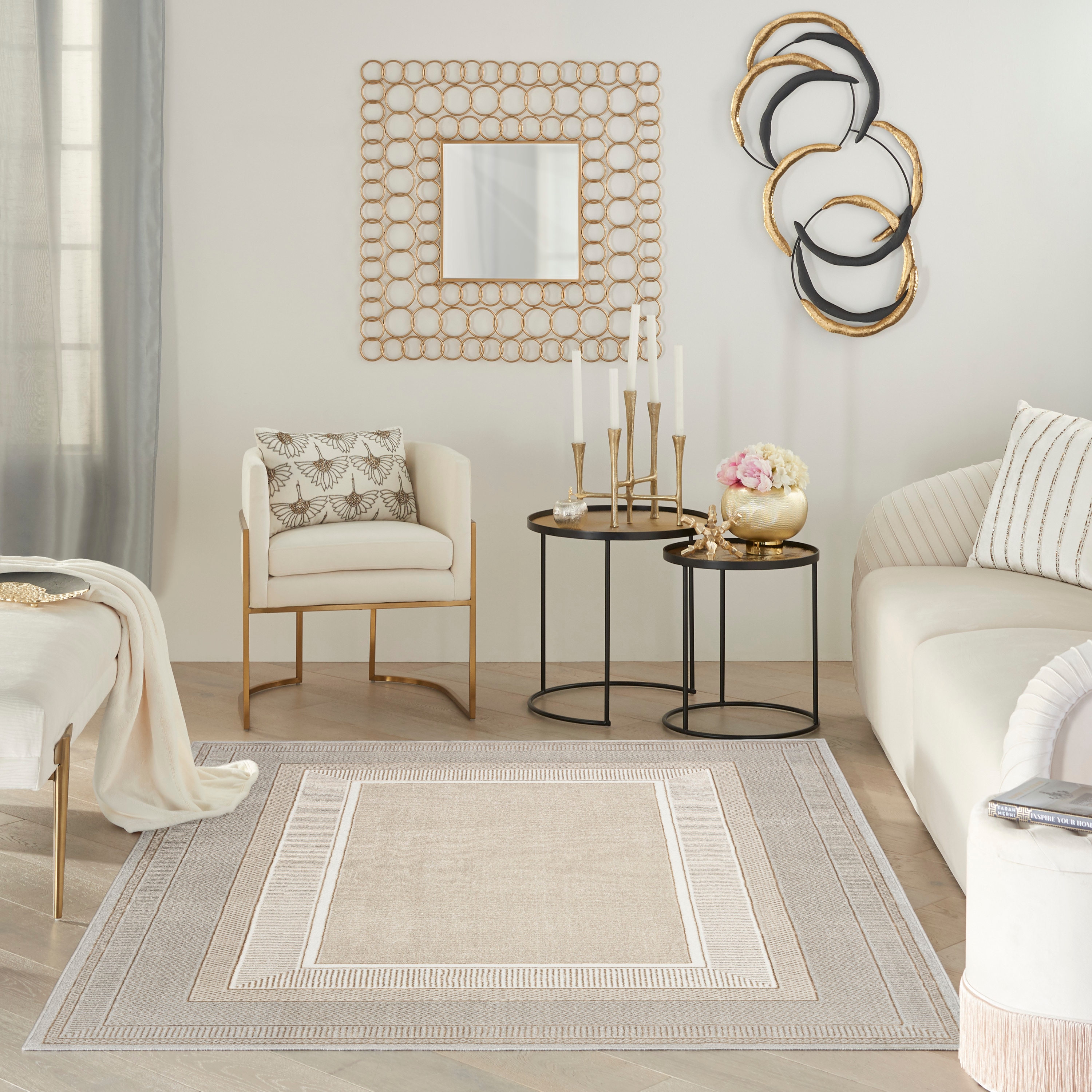 Nourison 099446896445 Glam 5 x 7 (ft) Loomed Polyester Ivory Rectangular Indoor Geometric Mid-Century Modern Area rug