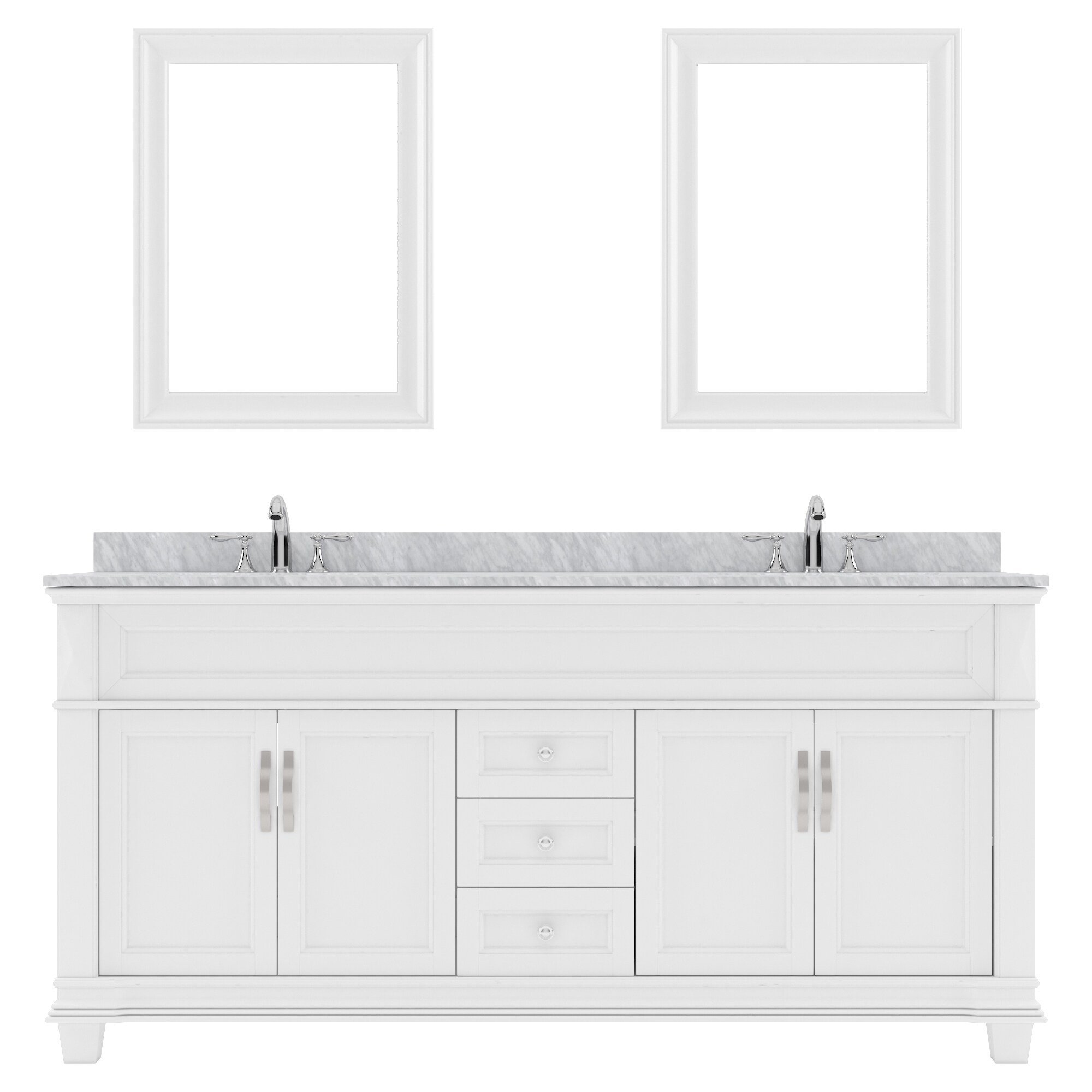 Virtu USA MD-2672-WMSQ-WH Victoria 72-in White Undermount Double Sink Bathroom Vanity with Italian Carrara White Marble Top (Mirror Included)