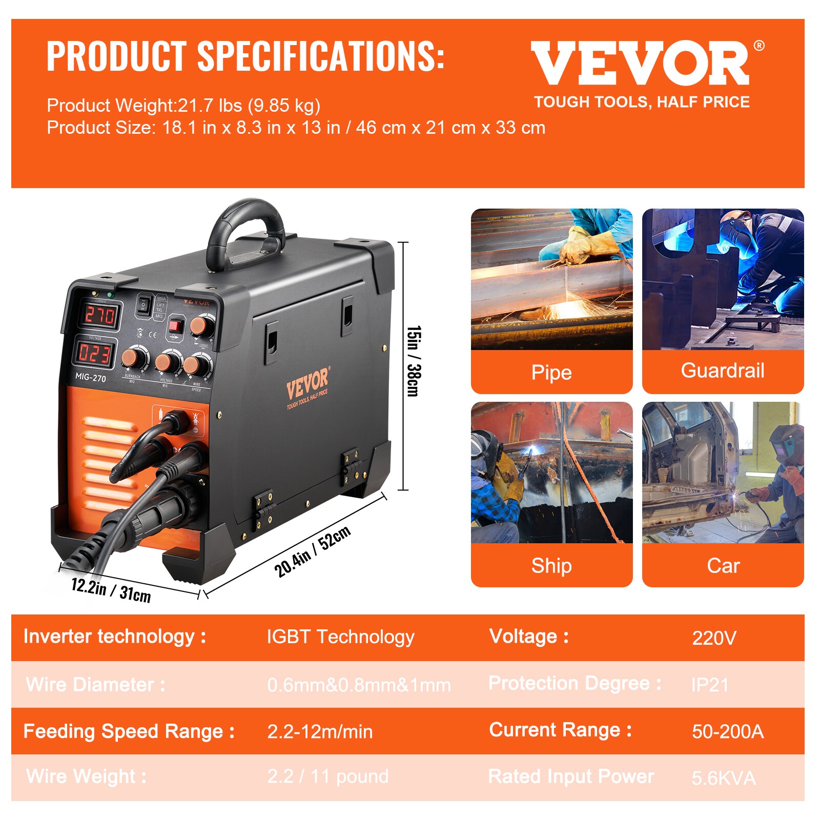 VEVOR DHJMIGMMAMIGLL6WNV5 Wire-Feed-Welders - View #8