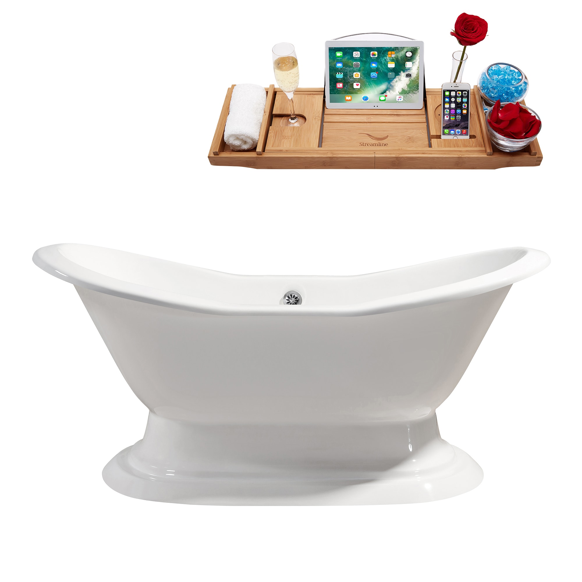 Streamline R5201CH 30.1-Inches x 61-Inches Glossy White Cast iron Rectangular Freestanding Soaking bathtub Drain ( Center Drain )