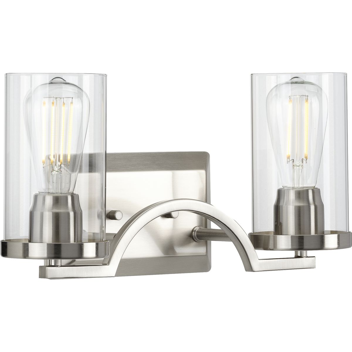 Lassiter Brushed Nickel 2-Light Wall Sconce with Clear Glass Shades