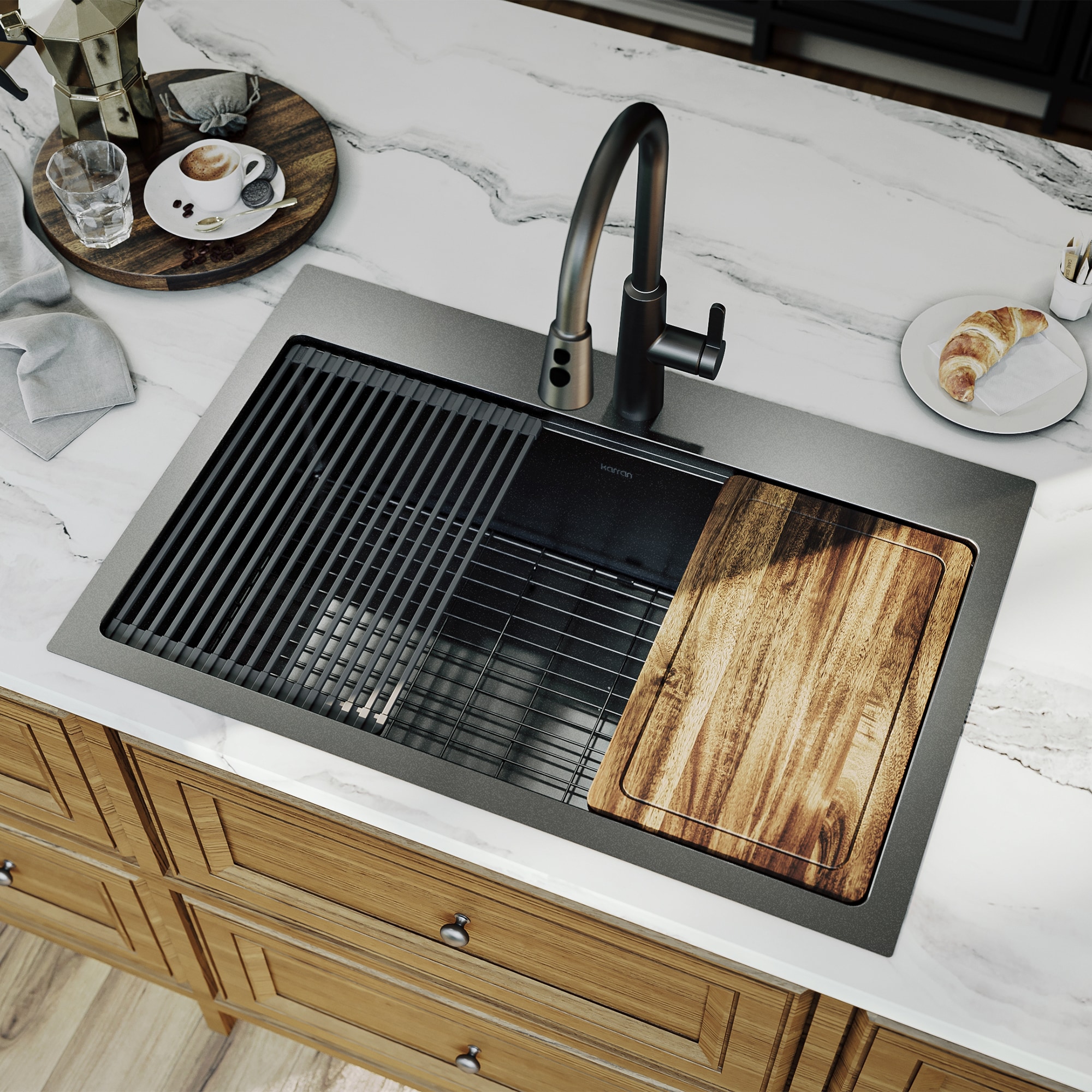 Karran Elite Workstation Drop-in 33-in x 22-in Stainless steel Single bowl 16 -Gauge Workstation Kitchen Sink