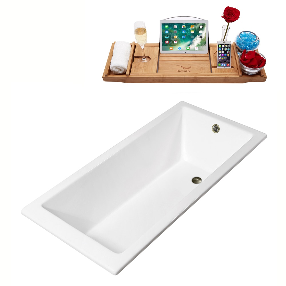 Streamline R5520BNK 31.5-in x 66.9-in Glossy White Cast iron Rectangular Drop-in Soaking bathtub with Drain ( Reversible Drain )