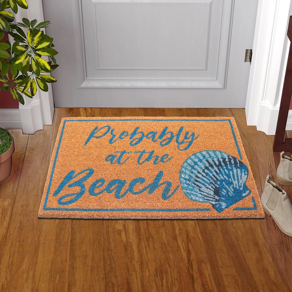 Style Selections WG-1830-BEACH 18-in x 30-in Natural Coir/Latex Non-Slip Grip Indoor or outdoor Decorative Spring Door Mat 4 -Pack