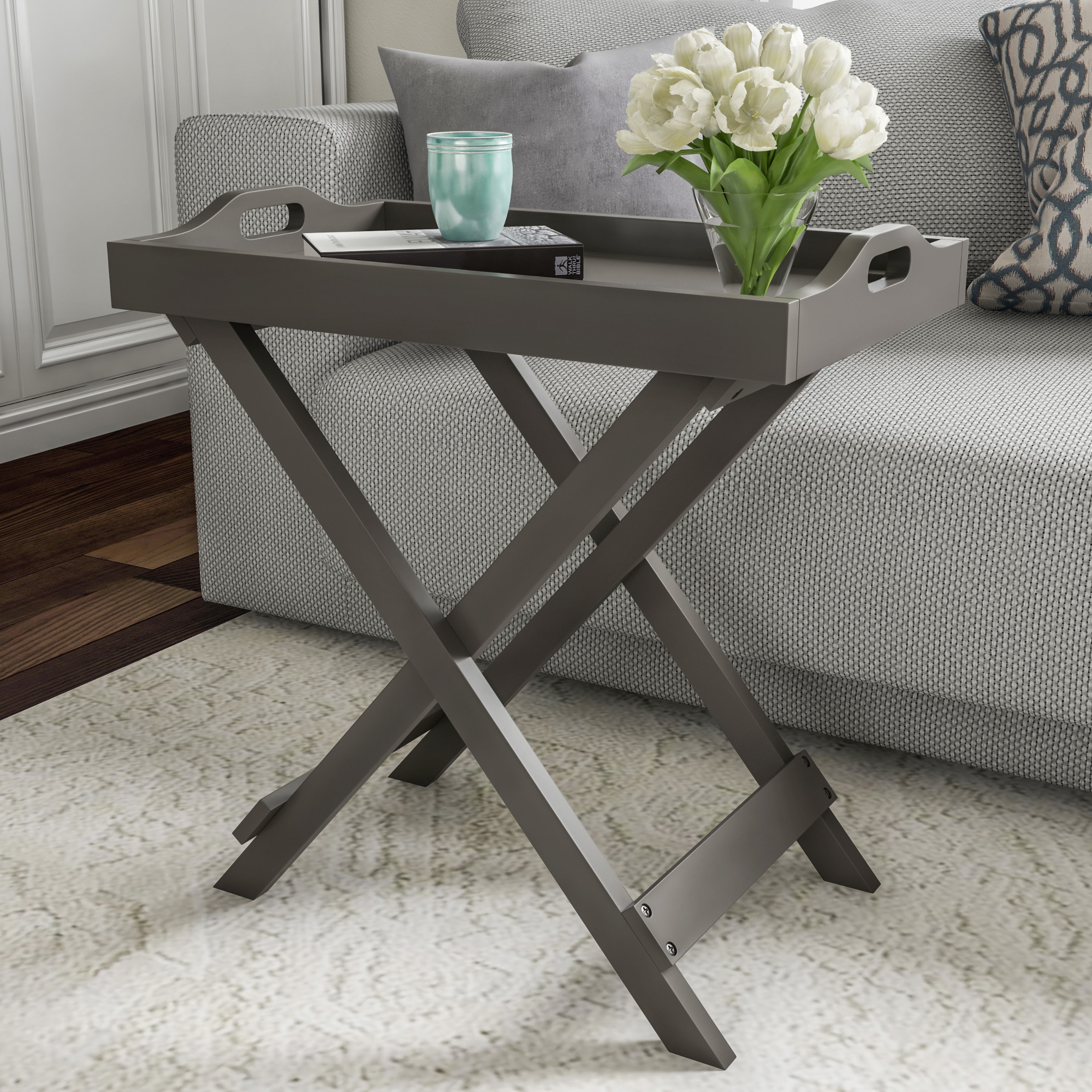 Hastings Home 611609LNM End Tables 12.5-Inches W x 23-Inches H Gray Wood Rectangular Modern End Table Assembly Required