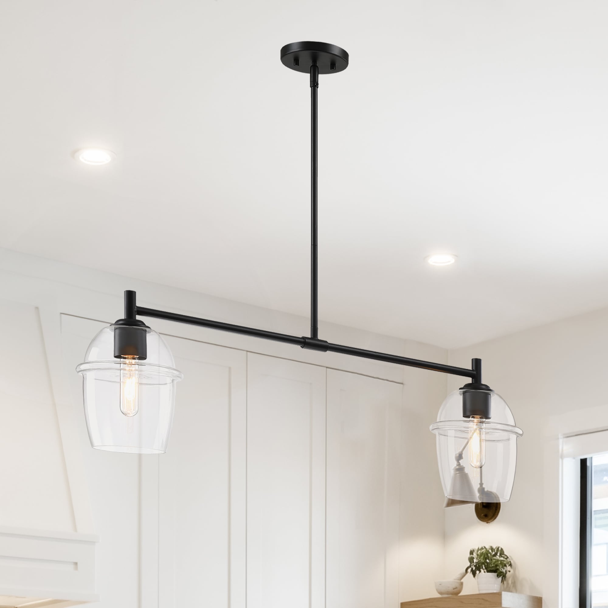 Designers Fountain D310M-IS-MB Summer Jazz 2 -Light Matte Black Traditional Clear glass Geometric Medium Hanging Kitchen island light