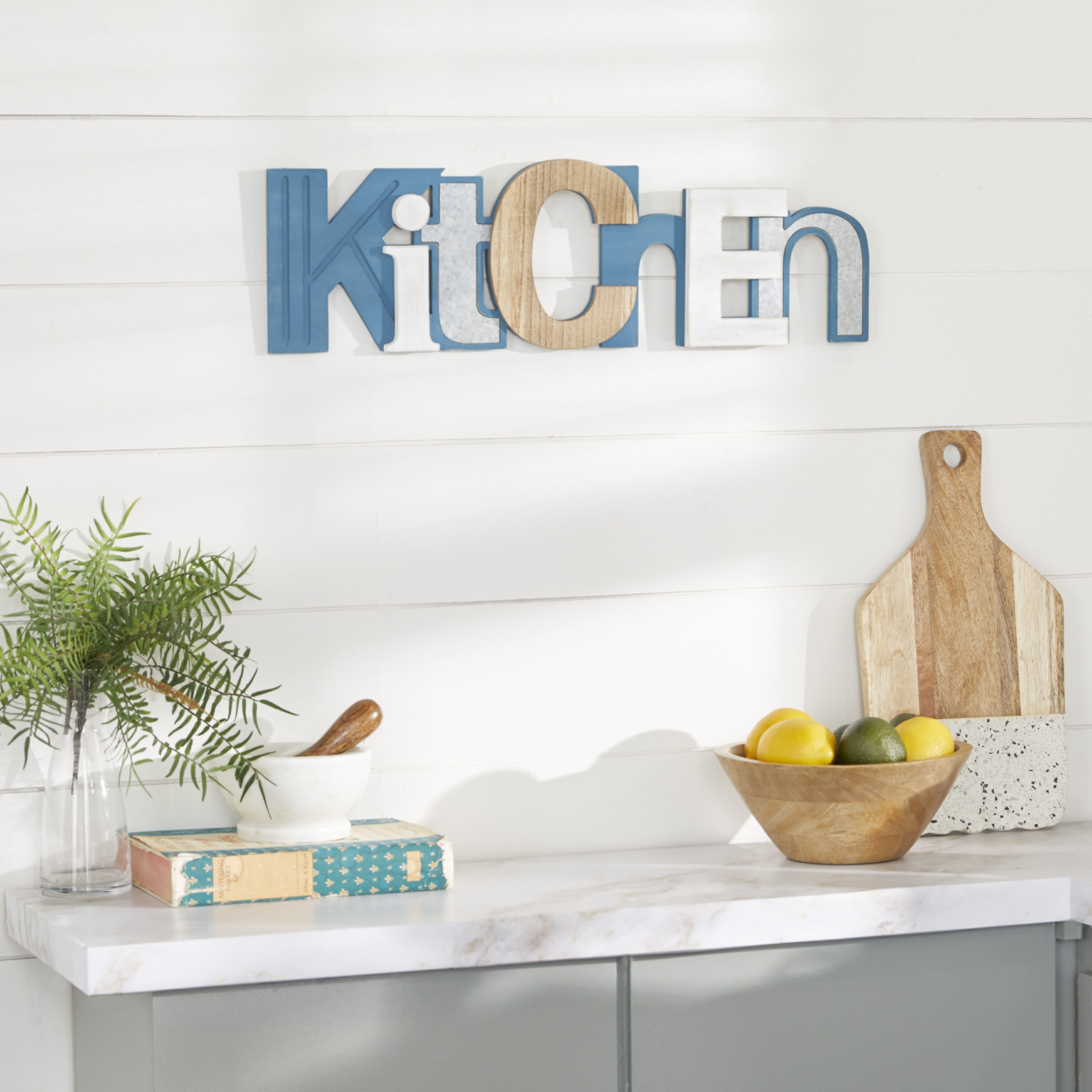 Multi-Colored Wood and Metal Coastal Kitchen Wall Sign