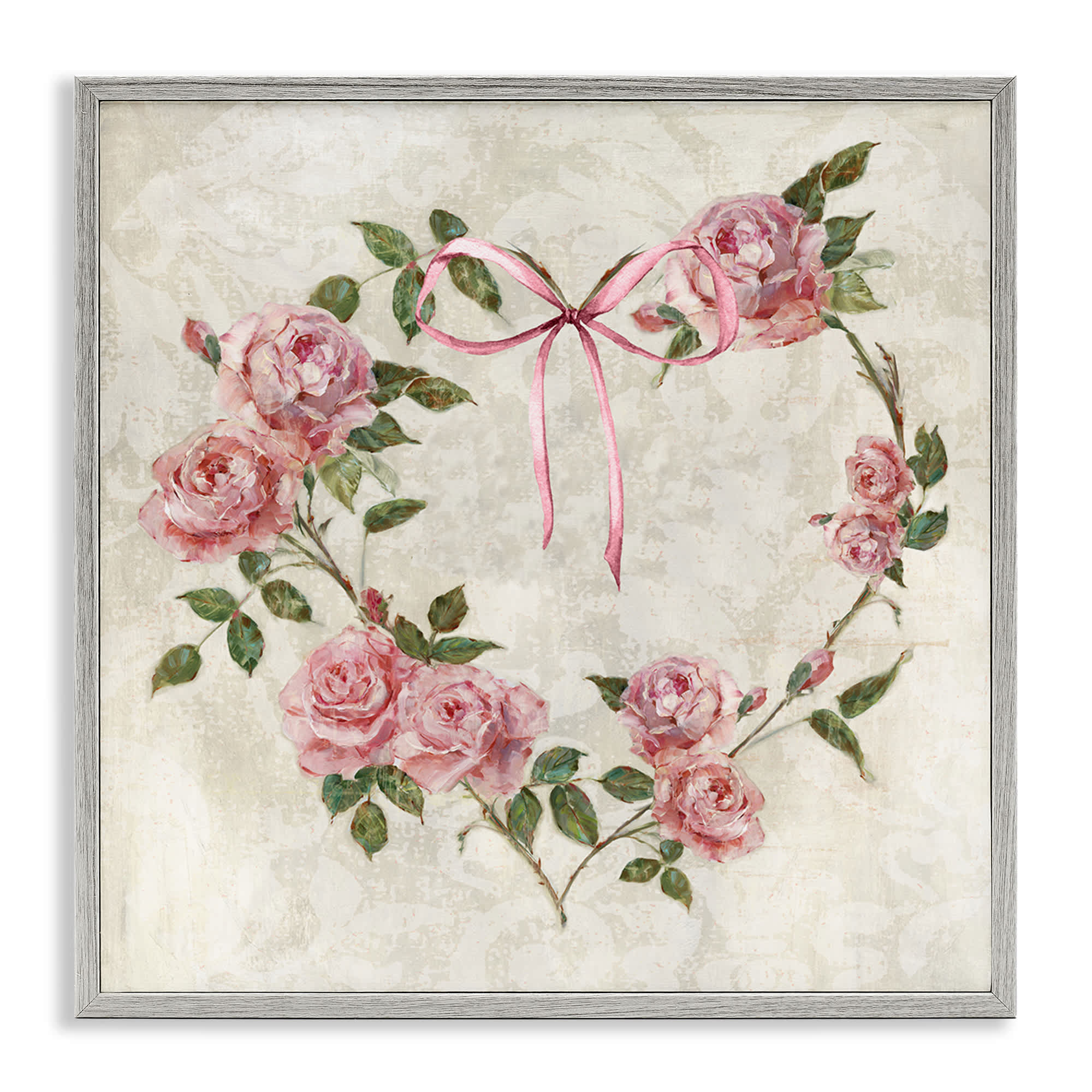 Stupell Industries BS-229-GFF-12X12 Rose Heart Wreath Gray Framed Giclee Art By Sally Swatland 12 x 12