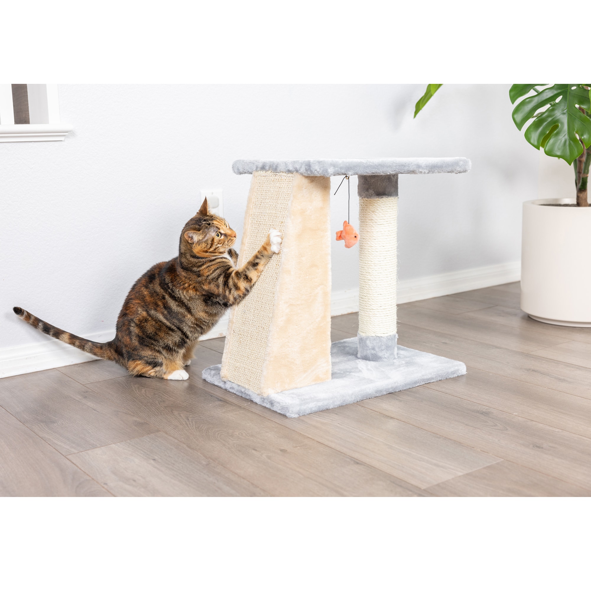 Gray and Beige Sisal Carpet Two-Level Cat Scratcher