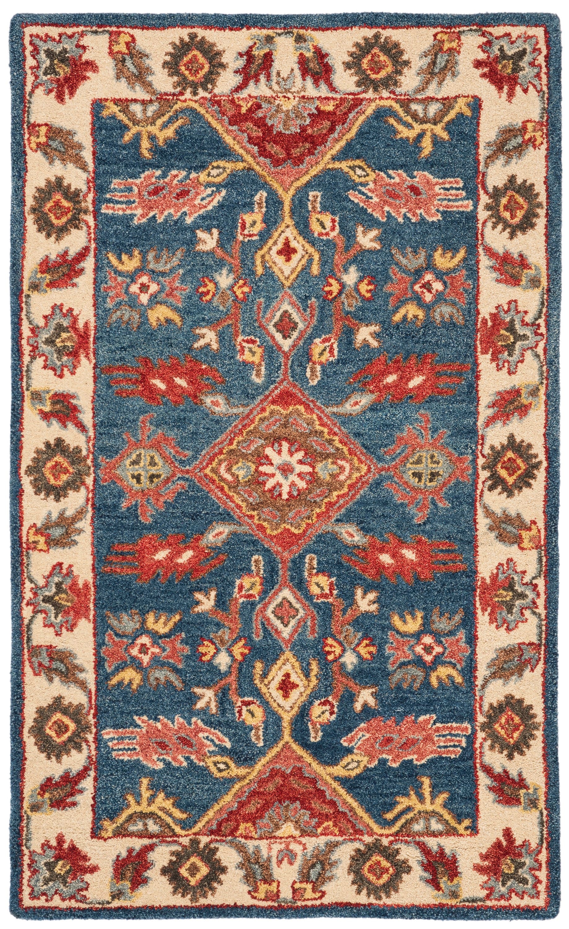 Blue and Red Hand-Tufted Wool 4' x 6' Area Rug