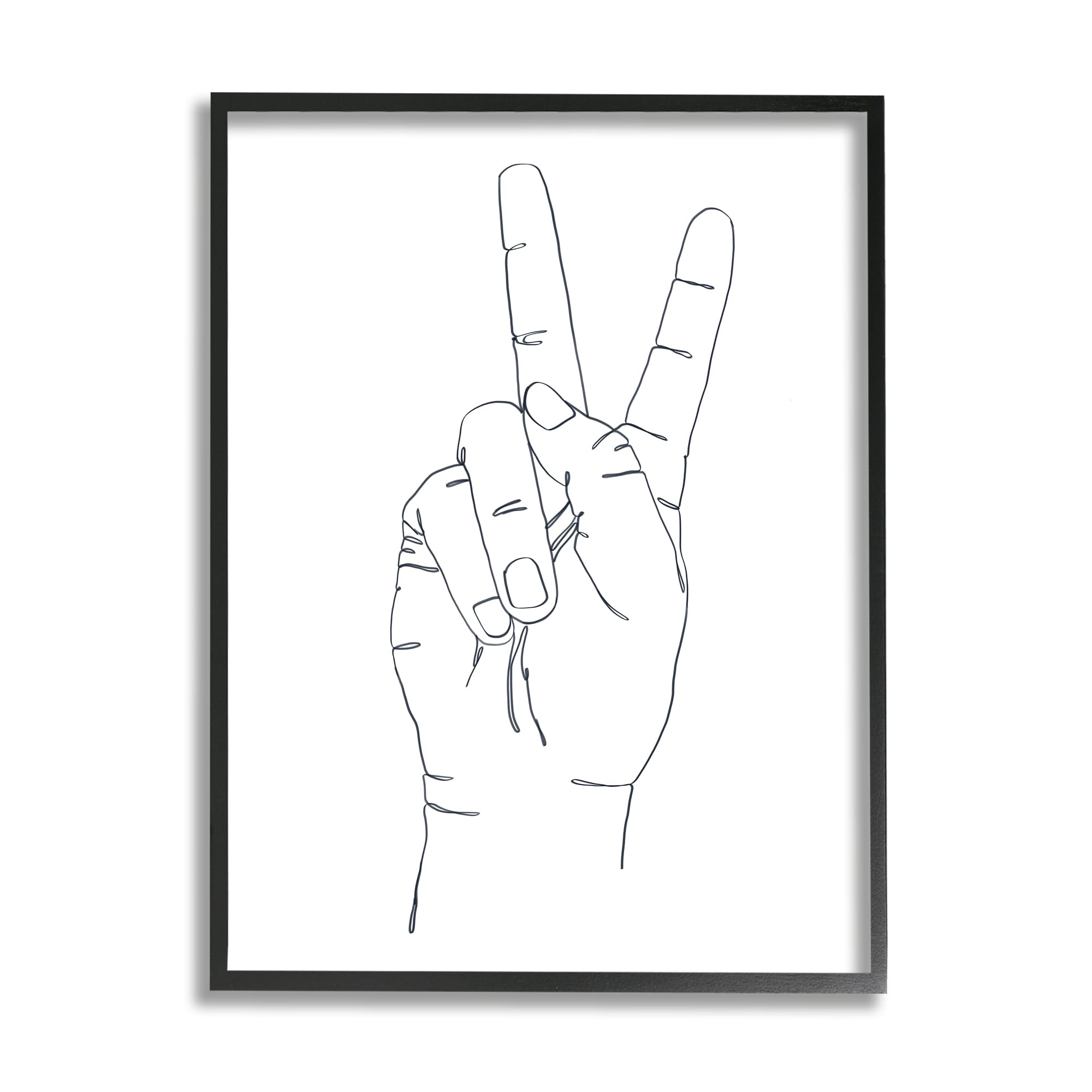 Stupell Industries AE-755-FR-11X14 Hand with Peace Sign Minimal Line Drawing Ziwei Li Framed 14-in H x 11-in W Figurative Print