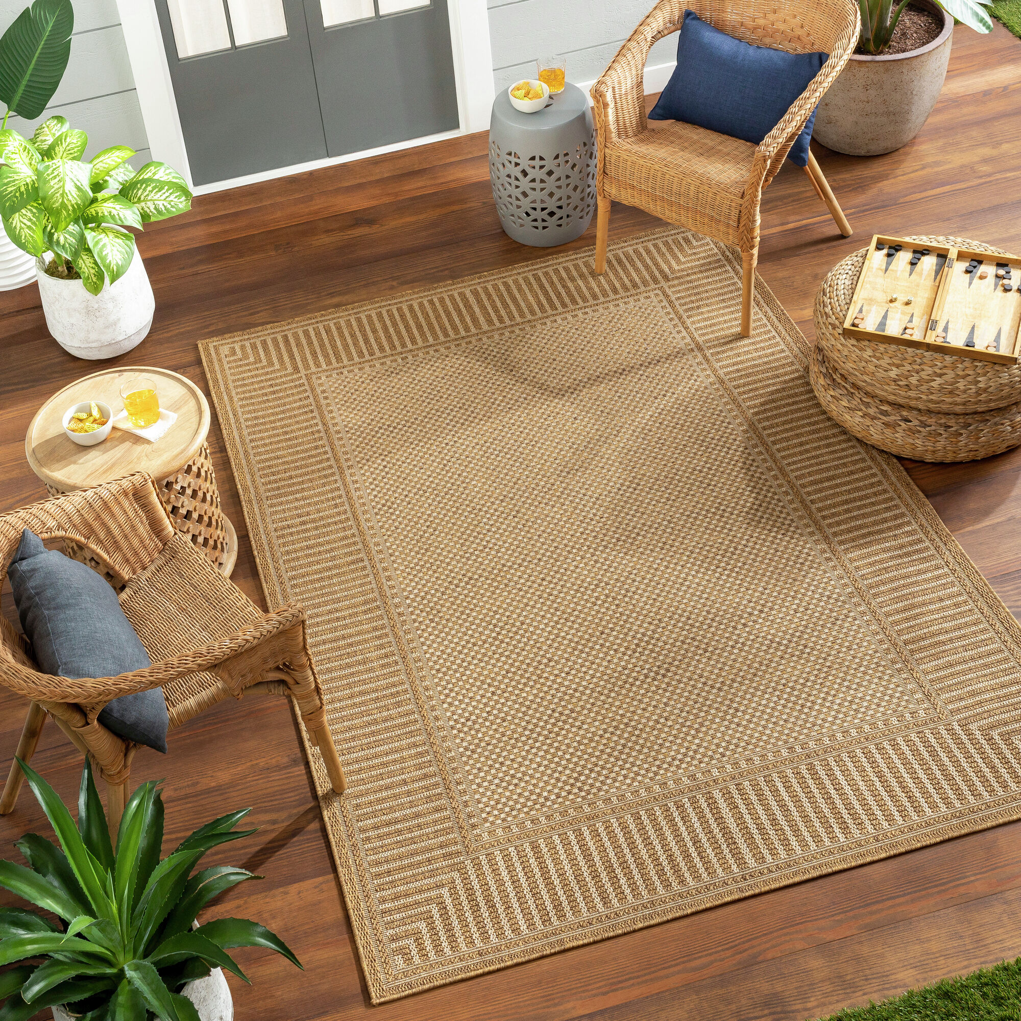 Livabliss PMB2303-710RD Pismo Beach 8 x 8 (ft) Polypropylene Camel Round Outdoor Border Area rug