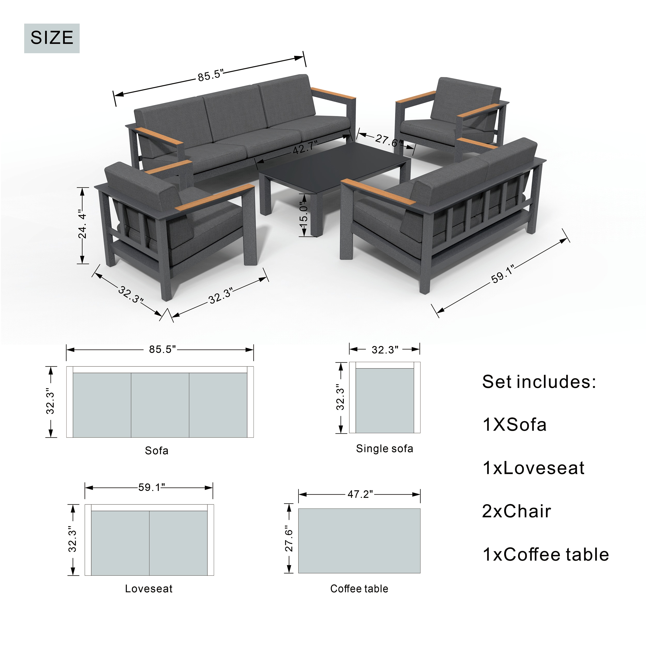 Moda Furnishings MOS-2326A-GR Patio-Conversation-Sets - View #2