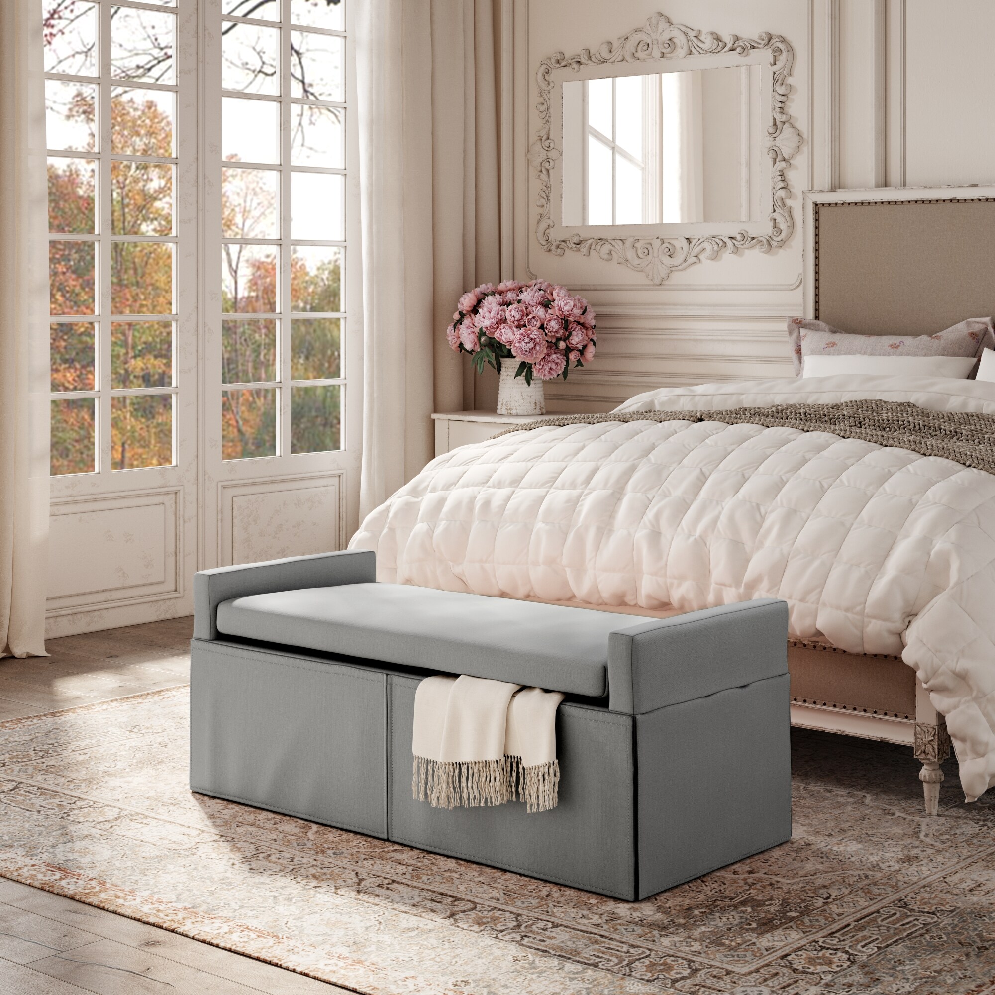 Rustic Manor Cierra Modern Light Grey Storage Bench With Storage 50 2   64875271 