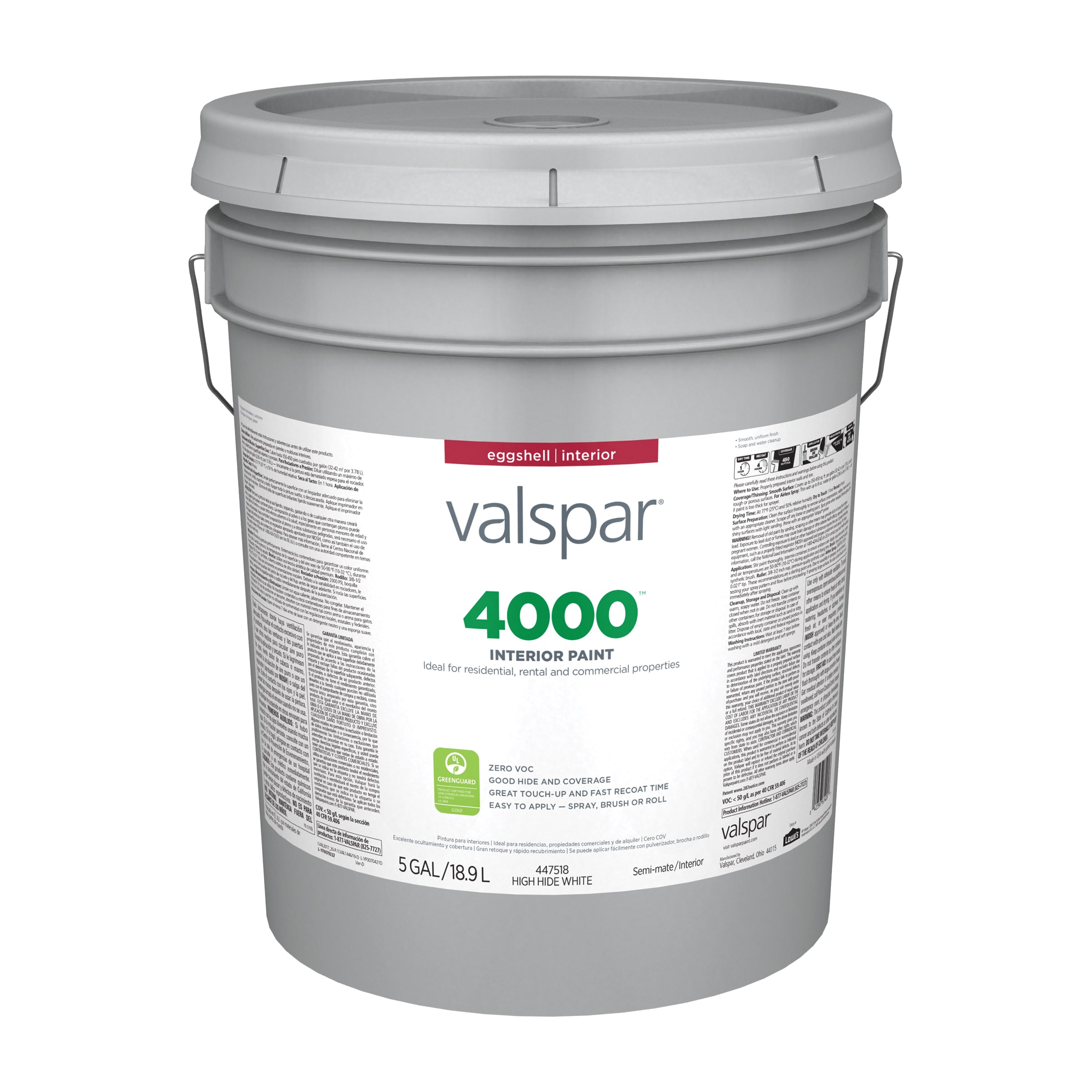 Valspar 007.9447518.008 4000 Eggshell High Hide White Latex Interior Paint ( 5-gallon )