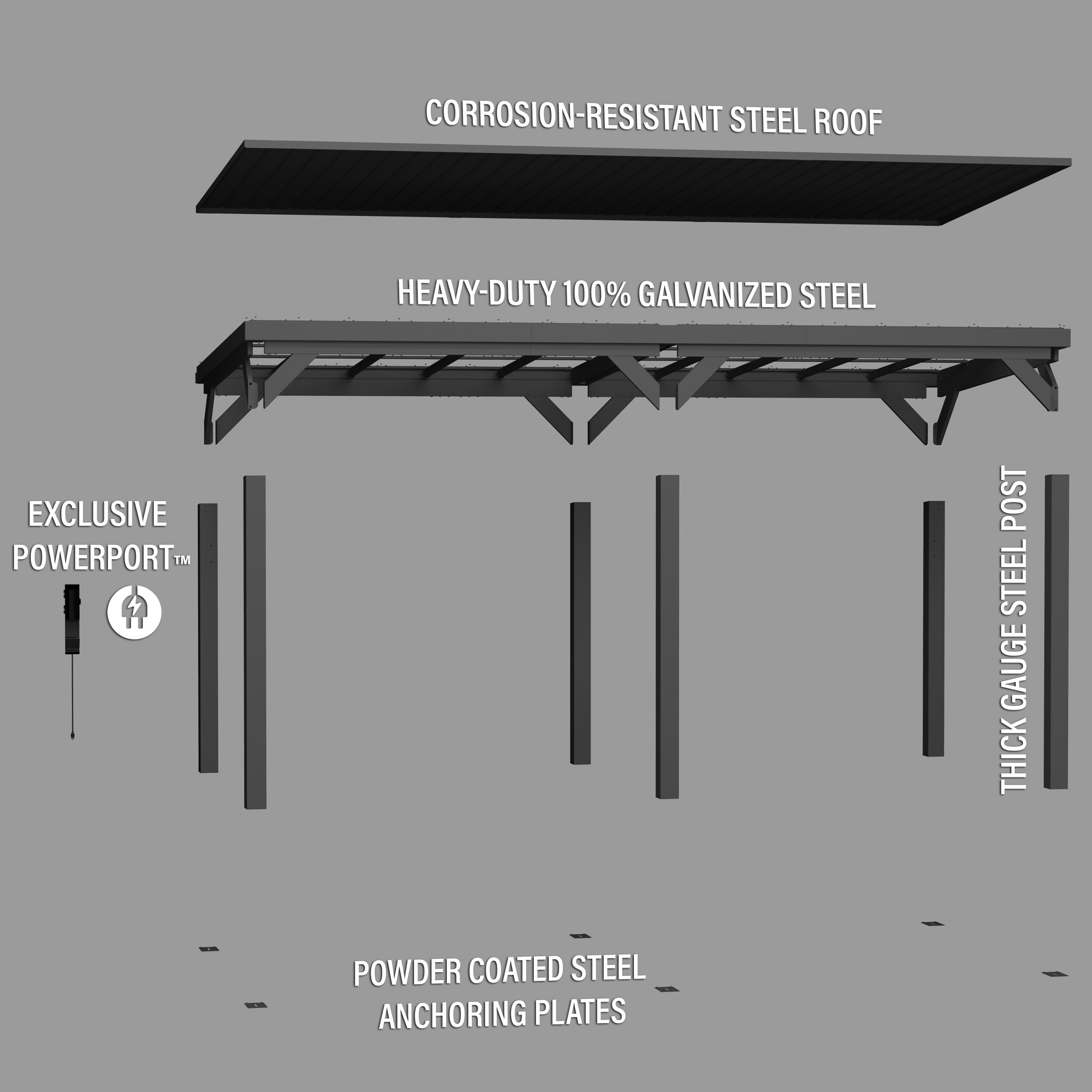 Stonebridge Black Galvanized Steel 20x9.5 Gazebo with Sloped Roof
