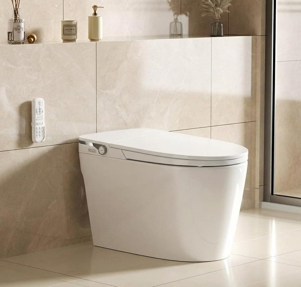 Smart Toilet with Bidet One Piece Toilet with Tank and Pump for Low Water Pressure Auto Open Clos...
