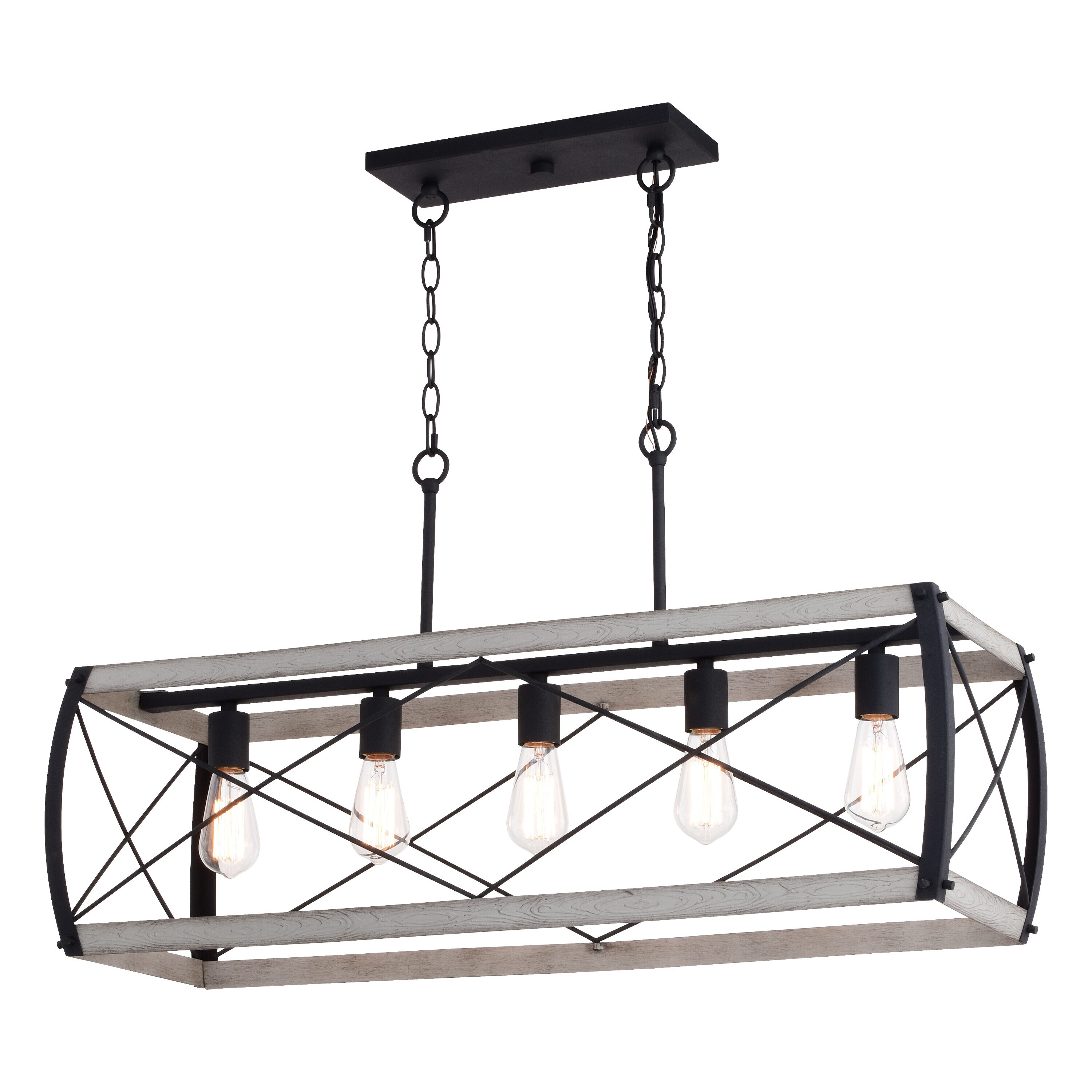 Montclare 35" Textured Black Cage Linear Chandelier with White Ash Accents