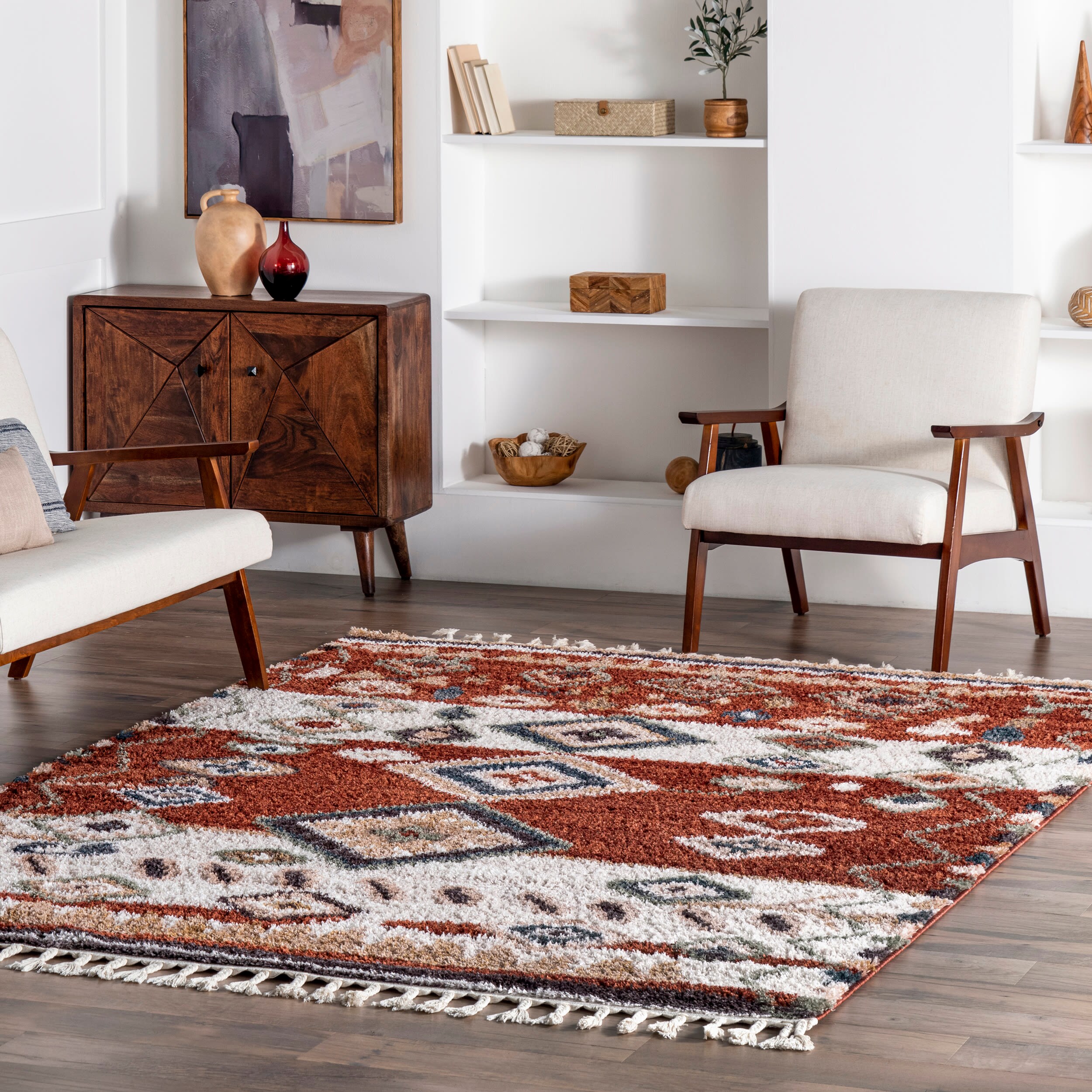 nuLOOM OZFG01A-6709 6 x 9 (ft) Loomed Polyester Red Rectangular Indoor Geometric Moroccan Area rug