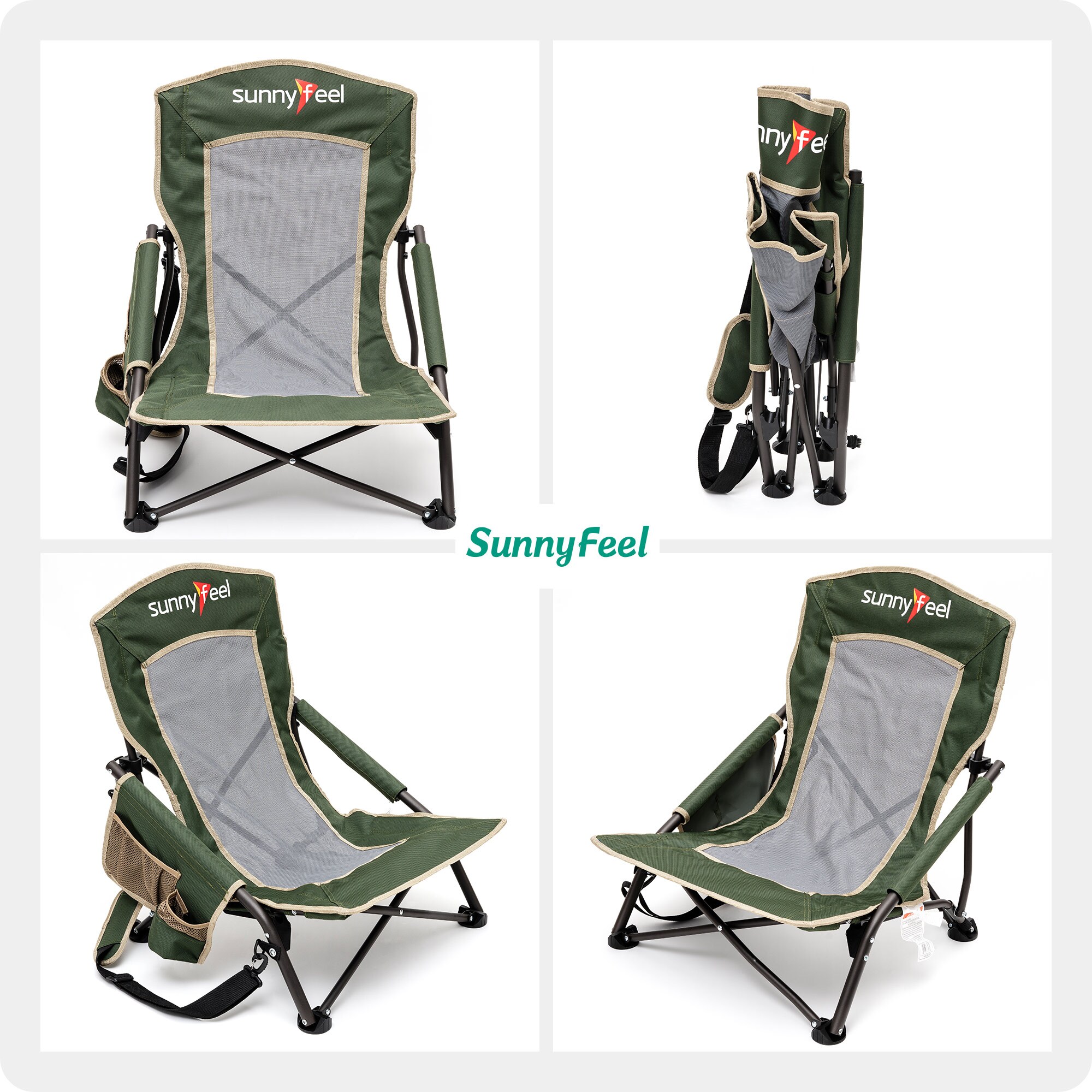 Clihome Polyester Green Folding Beach Chair (Carrying Strap/Handle ...