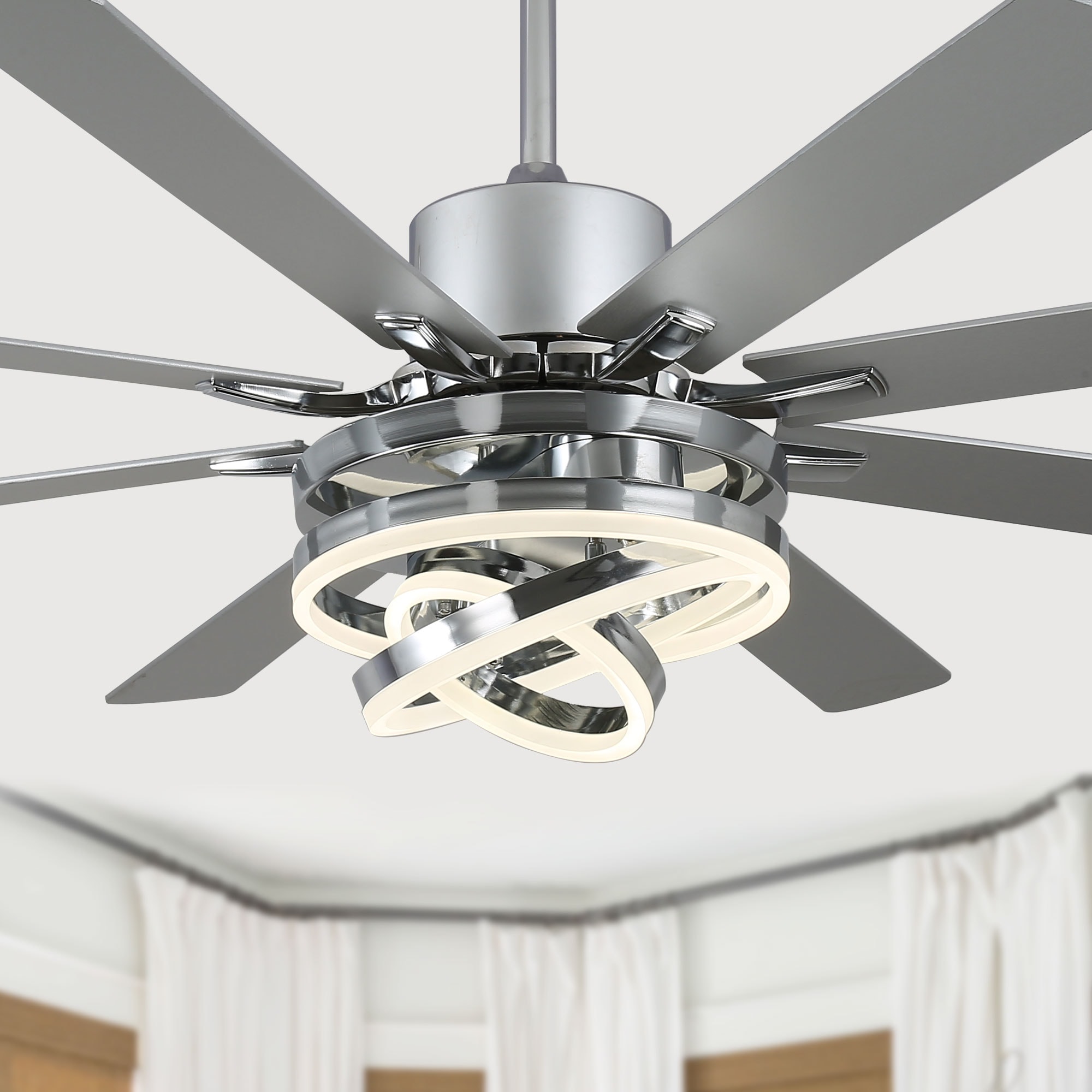 Oaks Decor Maya 72-in Chrome with Multiple Color Blades LED Ceiling Fan With Light and Remote Control Included 8 -Blade