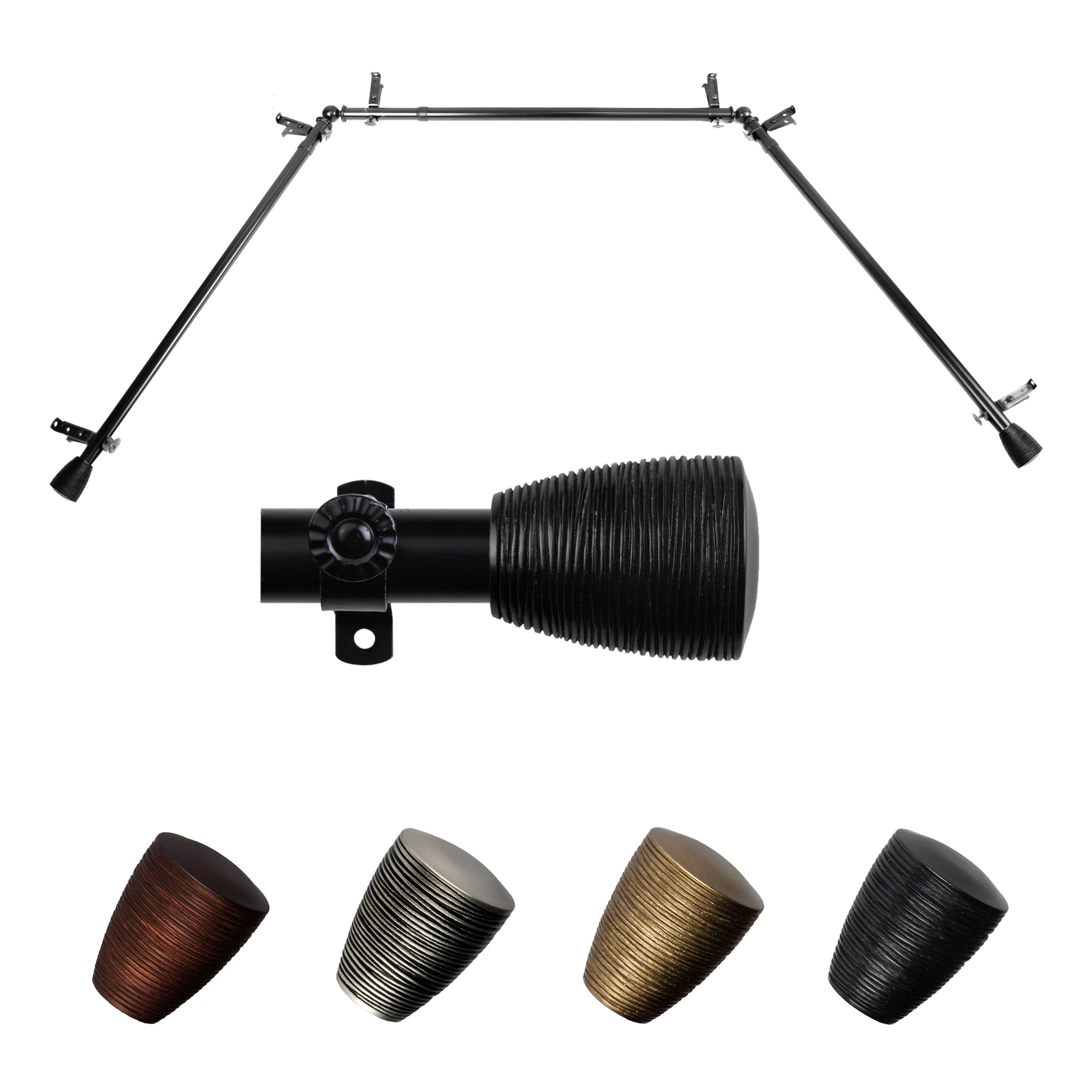 Hart & Harlow L-ABAY-78-2 Tobiya 13/16-in 38-in to 72-in Black Steel Bay window curtain rod with Finials